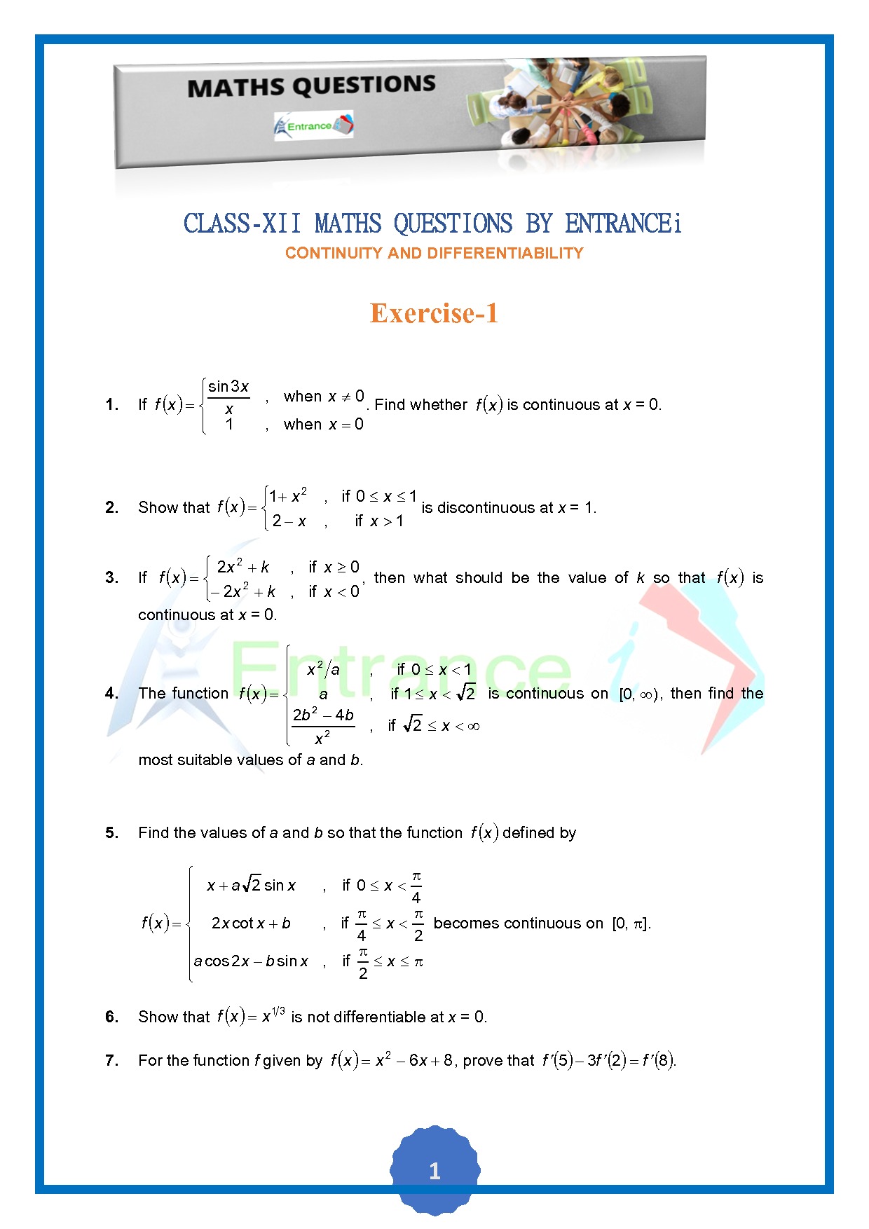 Question on Continuity and DifferentiabilityEntrancei