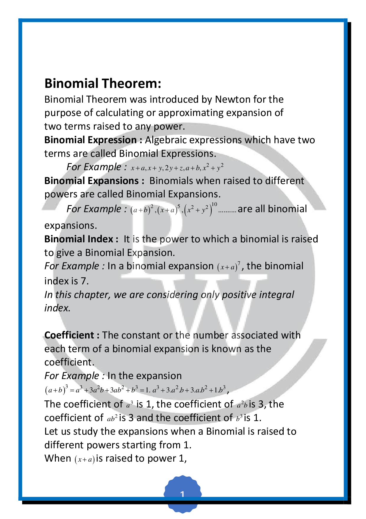 What is Binomial Theorem Explain with the help of examples |Physics Wallah