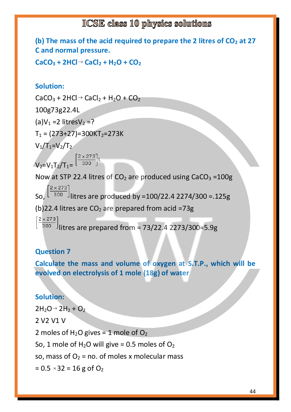 ICSE Class 10 Chemistry solutions for chapter-5 Mole Concept | PW
