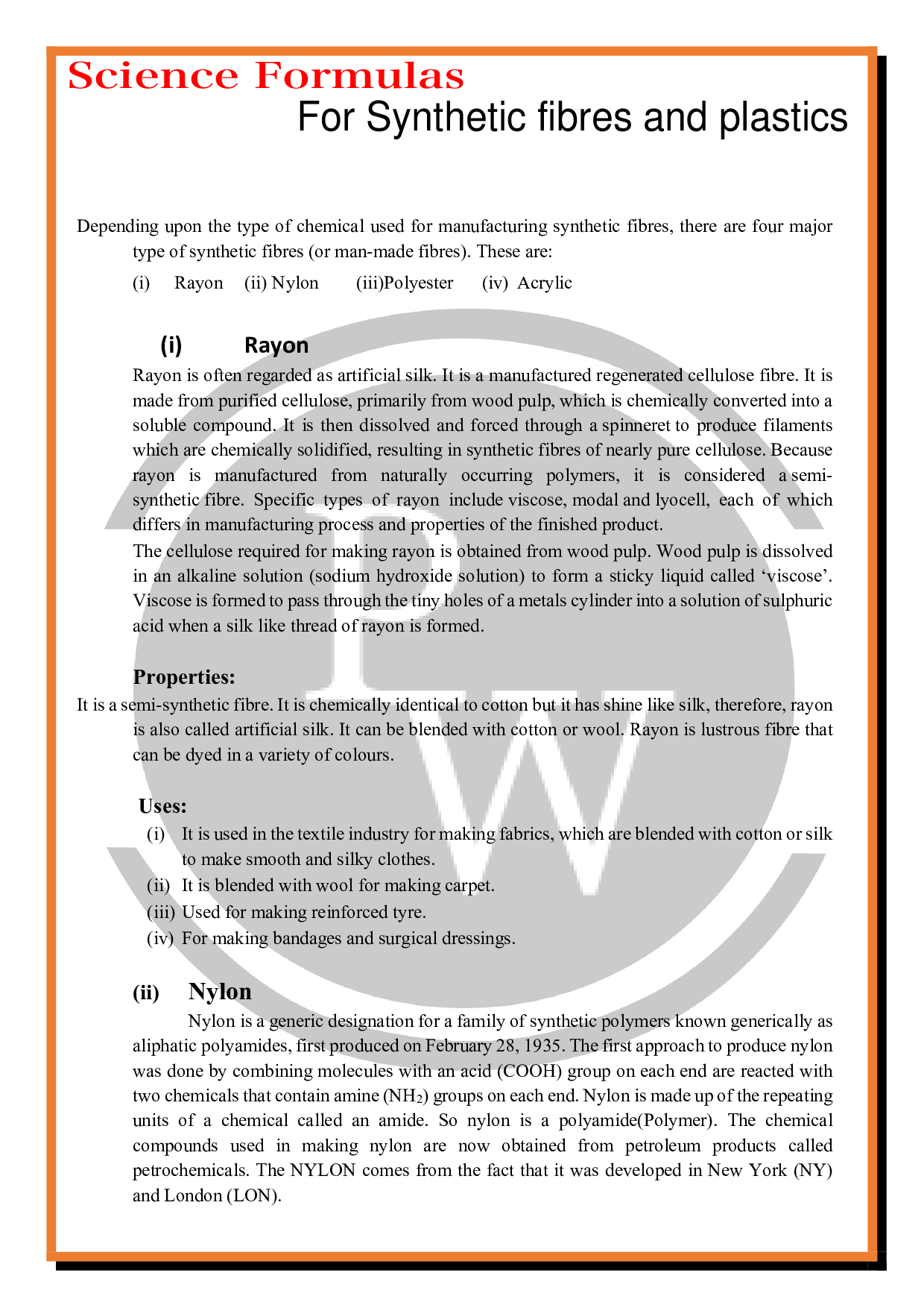 class 8 science chapterSynthetic fiber Short Notes and Formulas