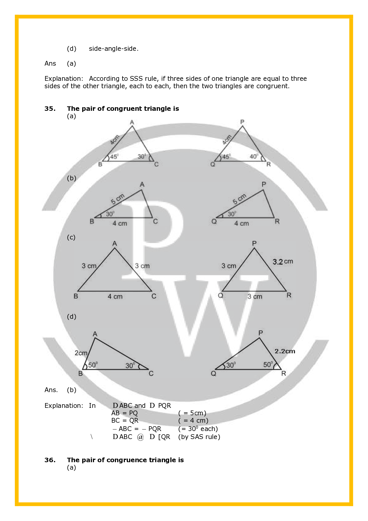 Class 7 Worksheet for Chapter Congruence of Triangles PW