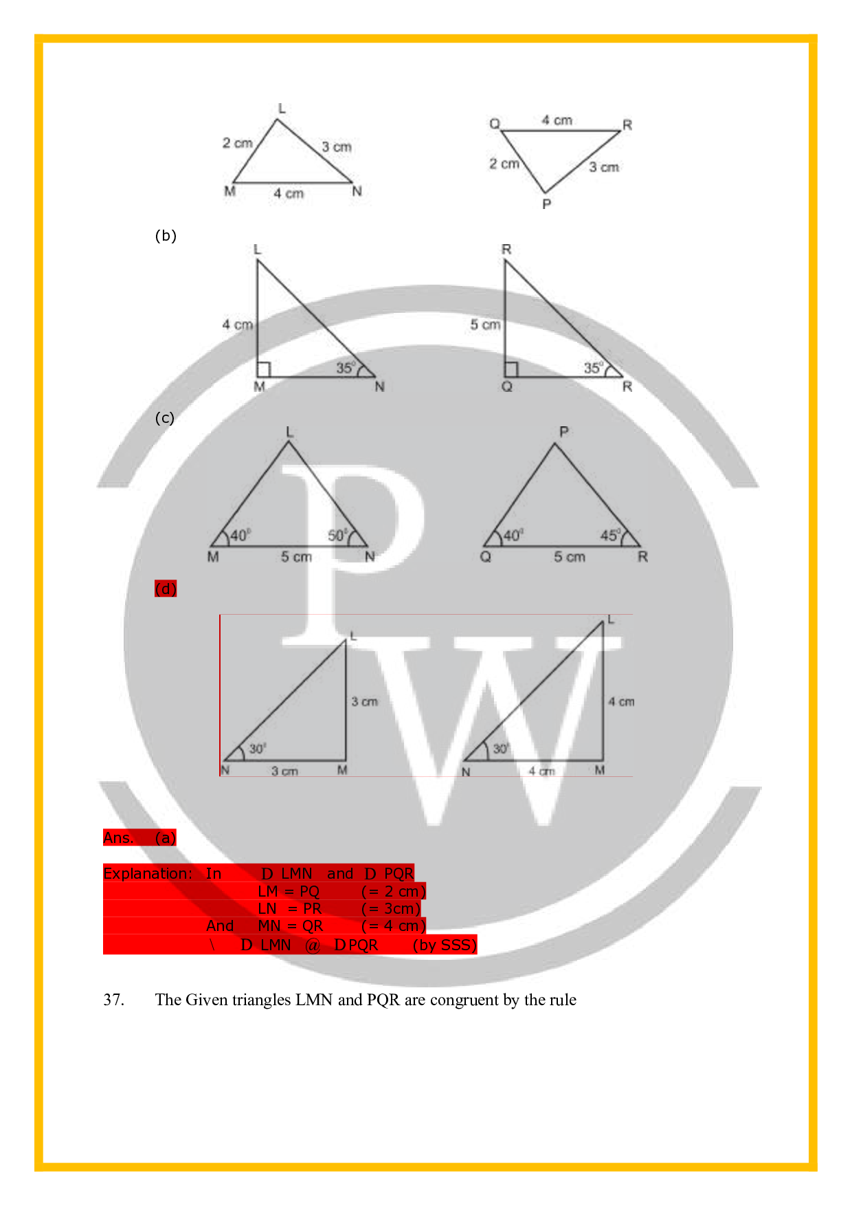 Class 7 Worksheet for Chapter Congruence of Triangles PW