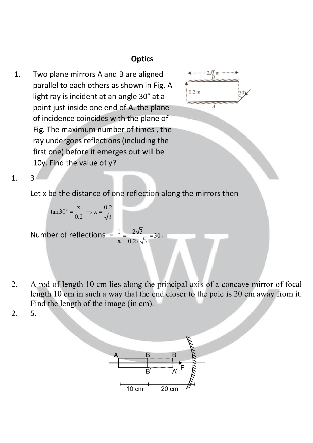 Integer or Numerical base question of Optics for JEE PhysicsPhysics Wallah