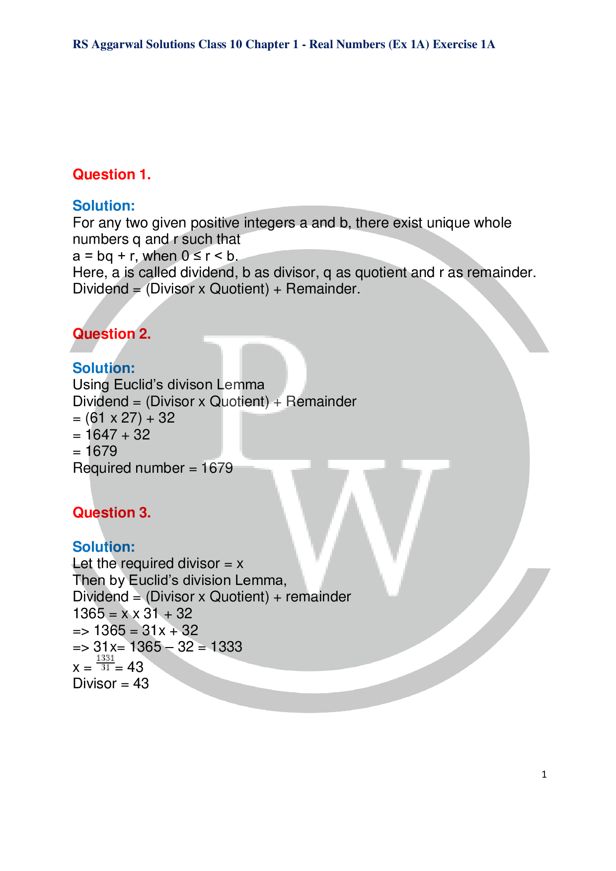 Exercise 1A Of RS Aggarwal Class 10 Maths Solutions Chapter 1 Real Numbers Exercise 1a of rs aggarwal class 10 maths solutions chapter 1 real numbers