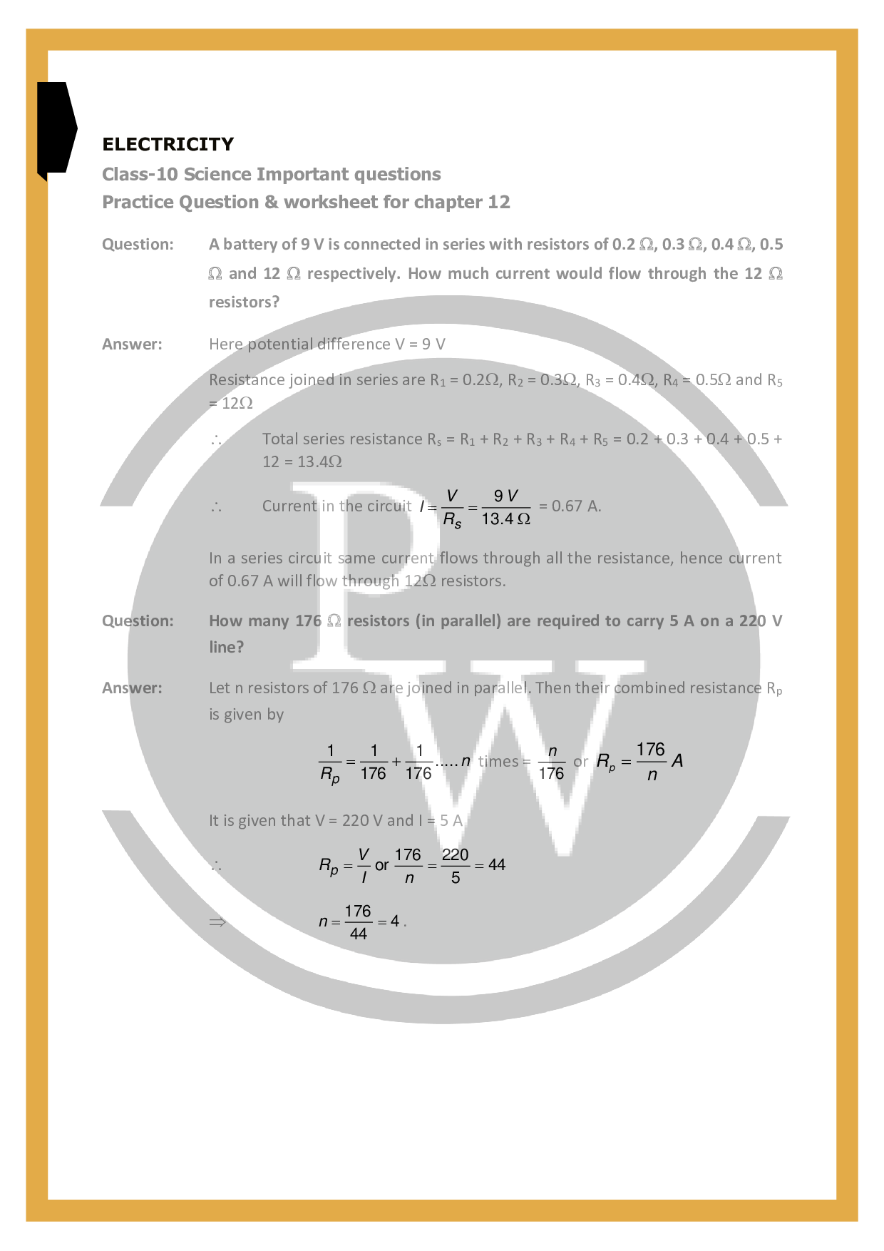 important-questions-for-class-10-science-chapter-12-electricity-pw