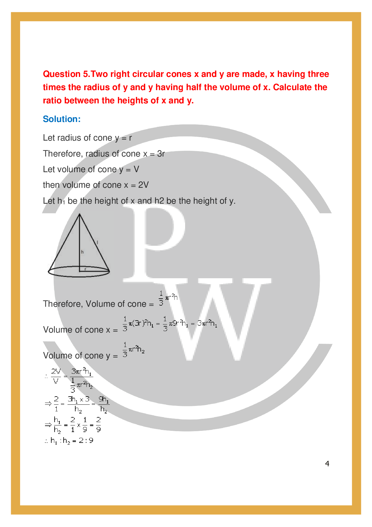ICSE Class 10 Maths Exercise20B Cylinder, Cone and Sphere