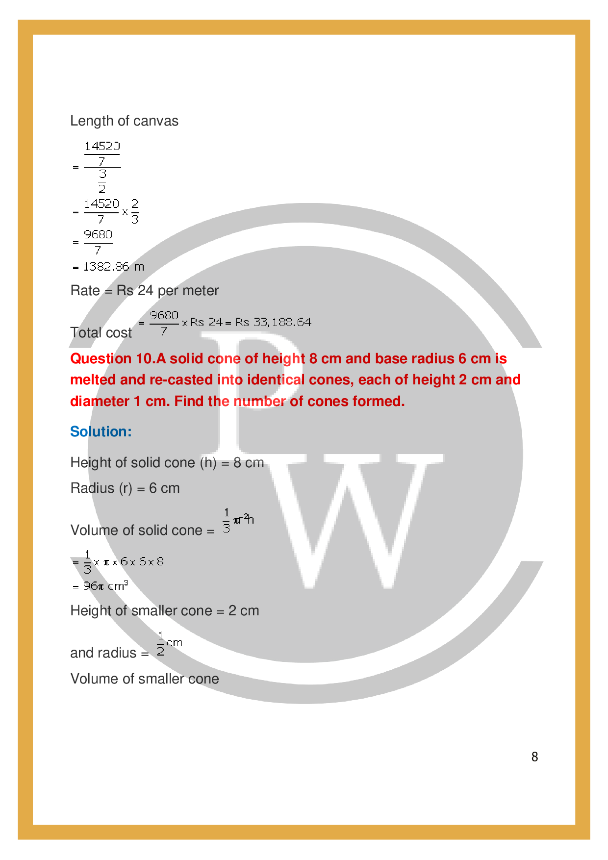 ICSE Class 10 Maths Exercise20B Cylinder, Cone and Sphere