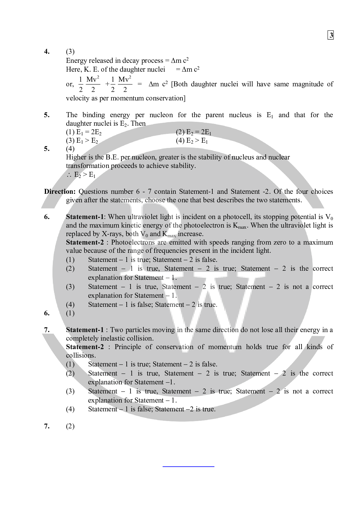 question papers with Answer key Download free pdf of AIEEE2010 PW