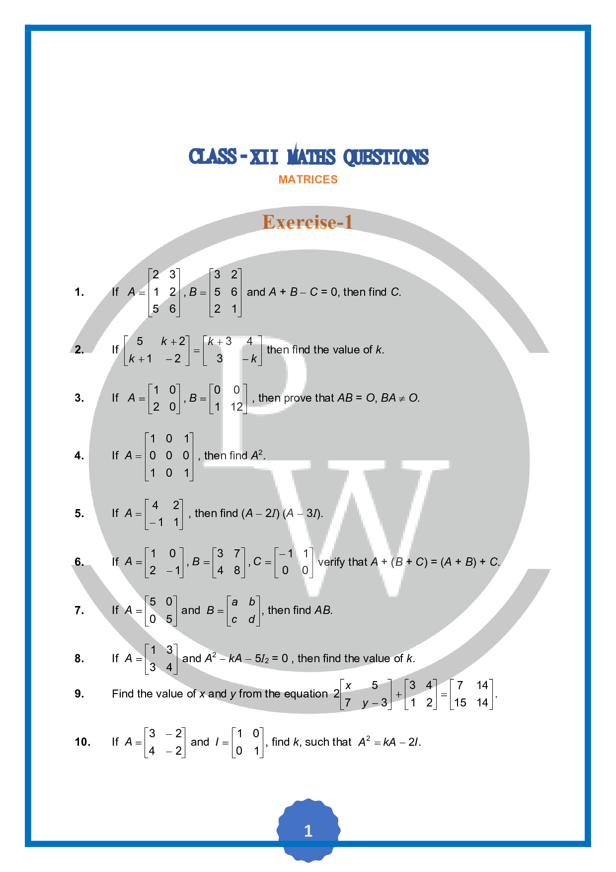 Question on MatricesPhysics Wallah