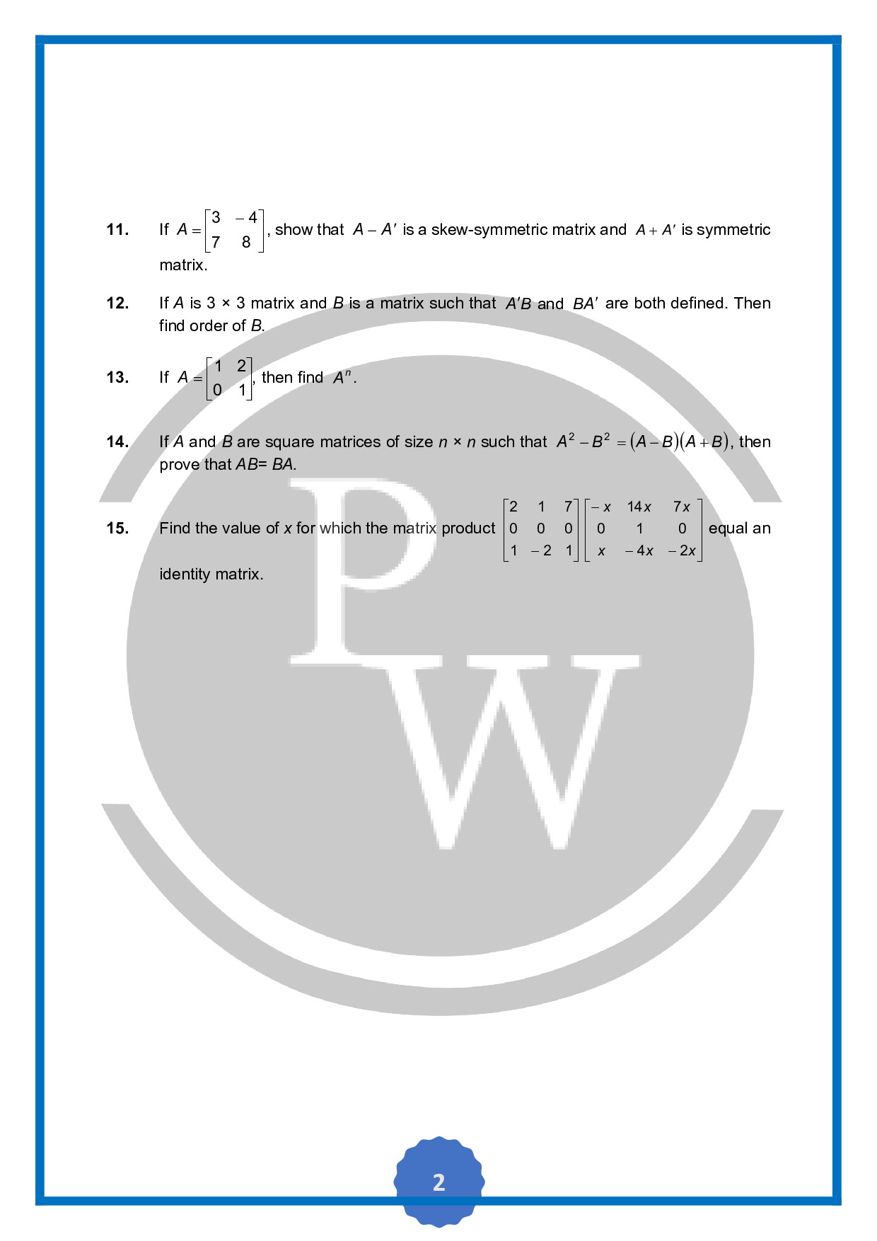 Question on MatricesPhysics Wallah