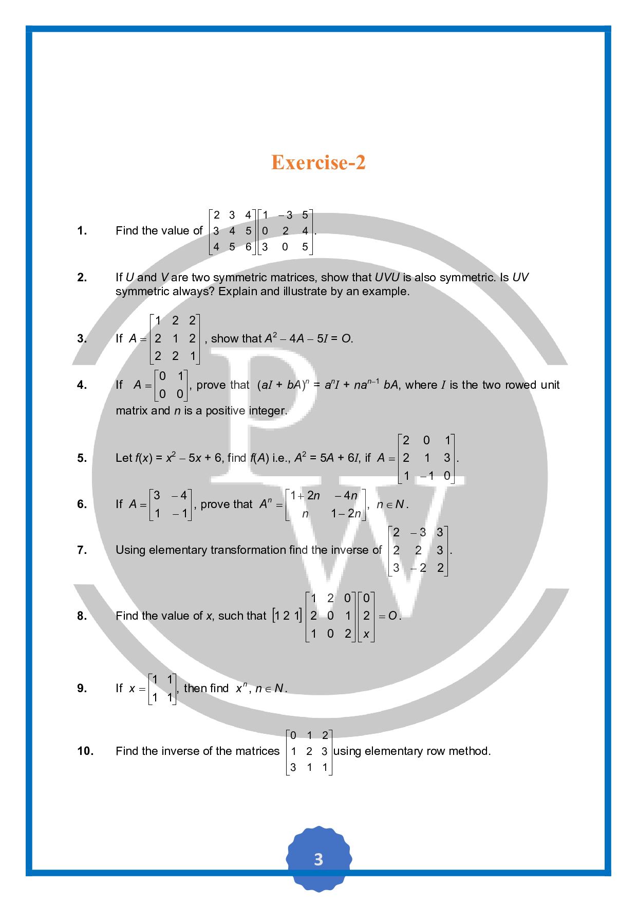 Question on MatricesPhysics Wallah