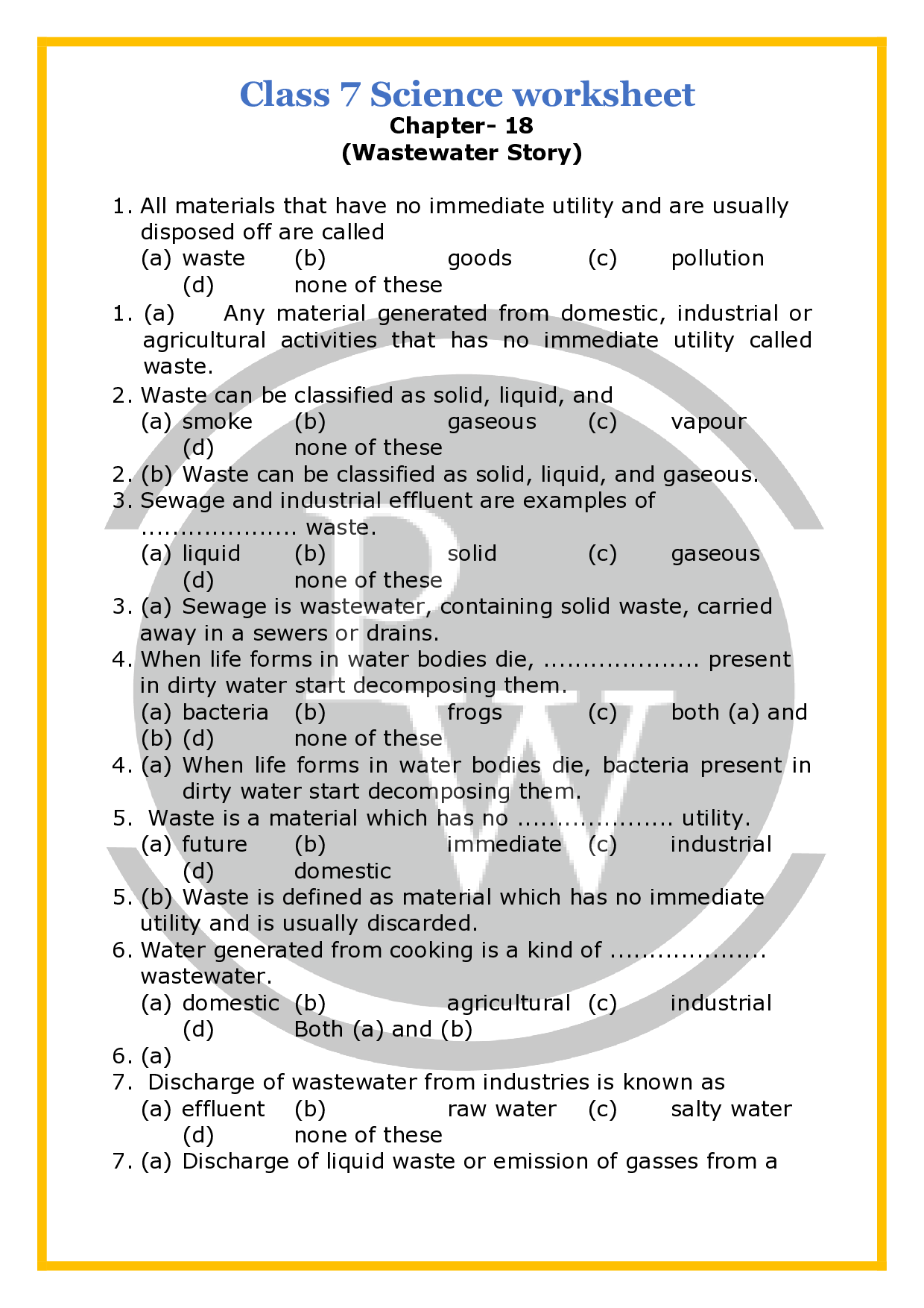 Wastewater story MCQ & Subjective Question Physics Wallah