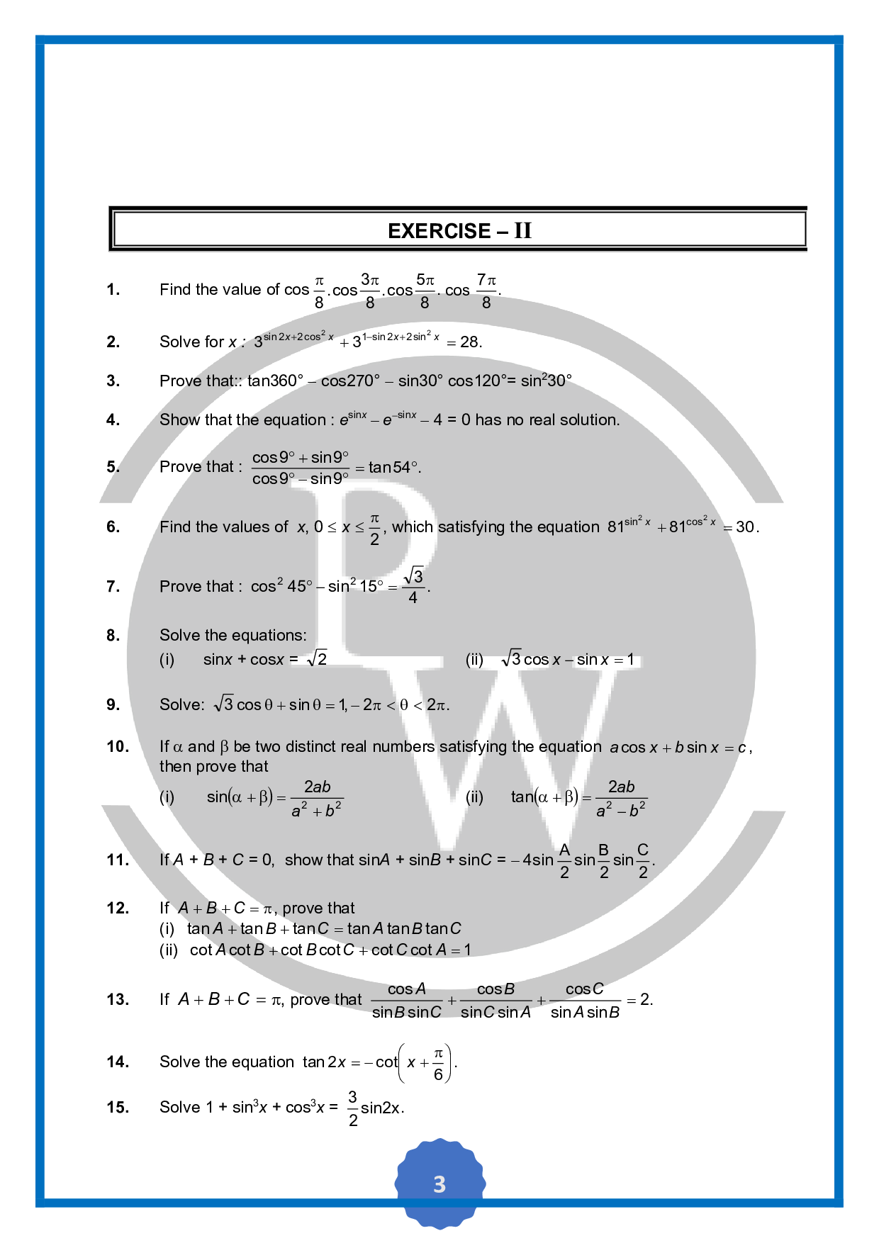 Questions BasedchapterTrigonometric equations