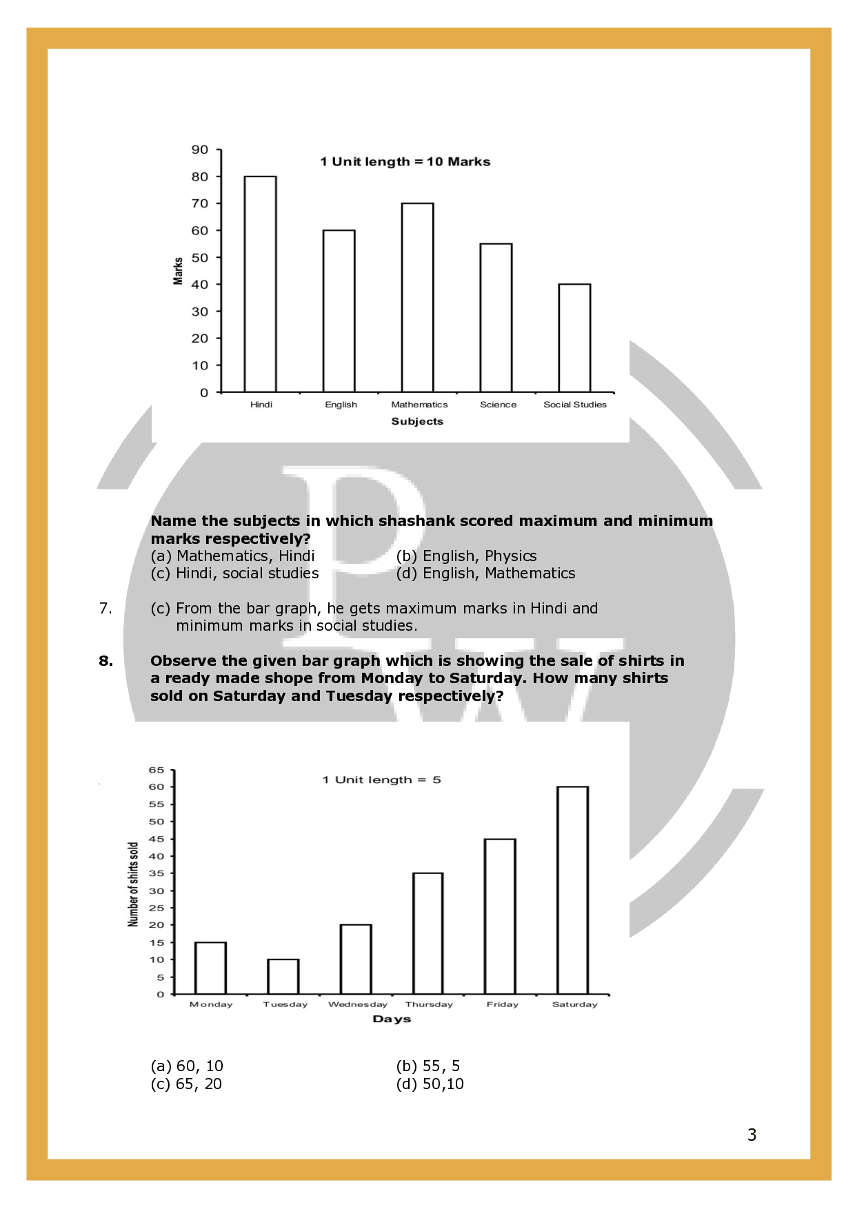 Worksheet-1 For Class 6 Chapter - 9 Data Handling |PW