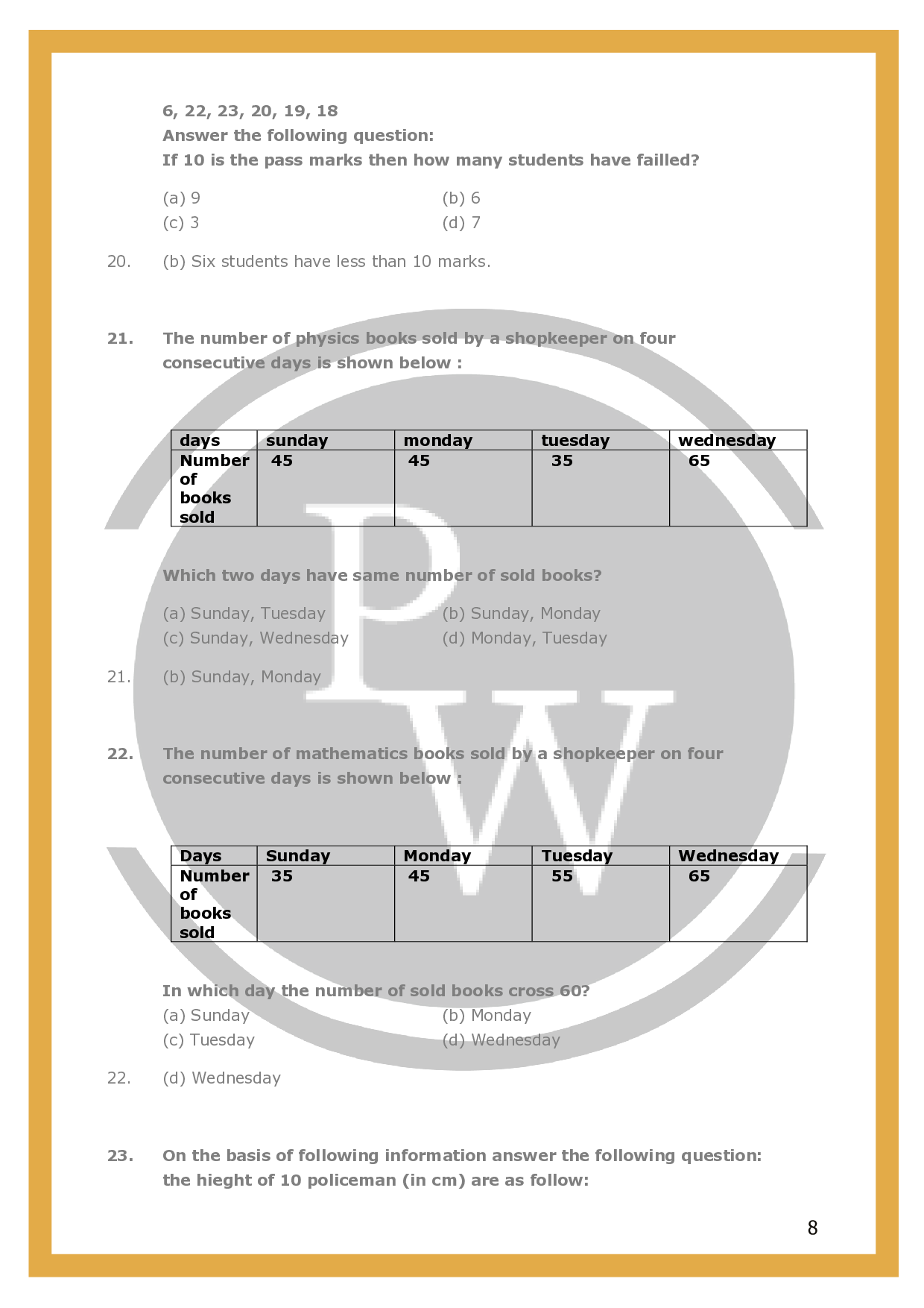 Worksheet-1 For Class 6 Chapter - 9 Data Handling |PW