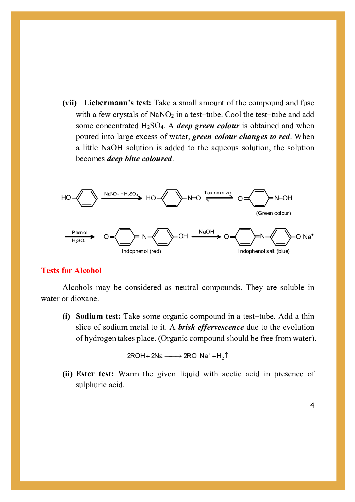 Test of alcohol and phenols Qualitative tests for phenols and Alcohol