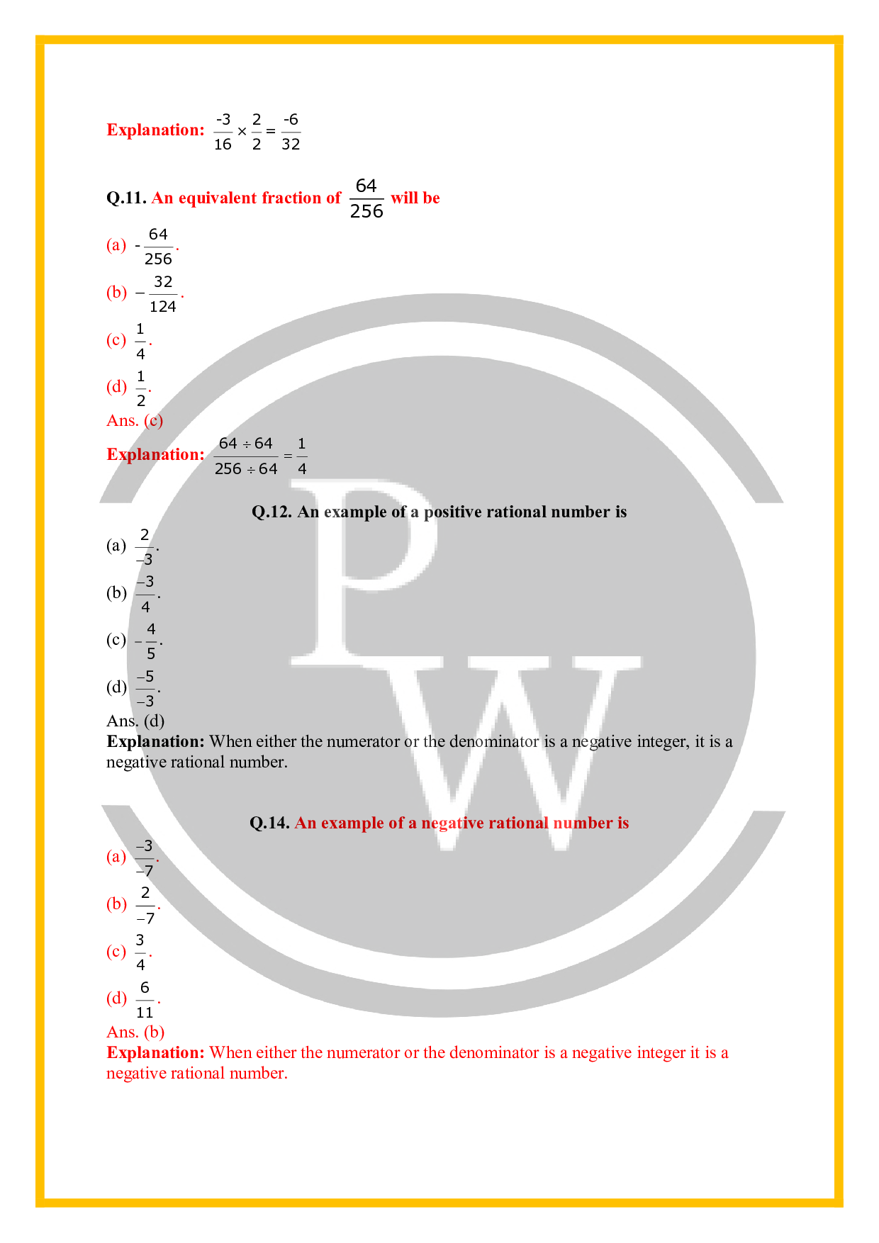 Cbse class 7 maths worksheet for chapter 9 rational numbers pw