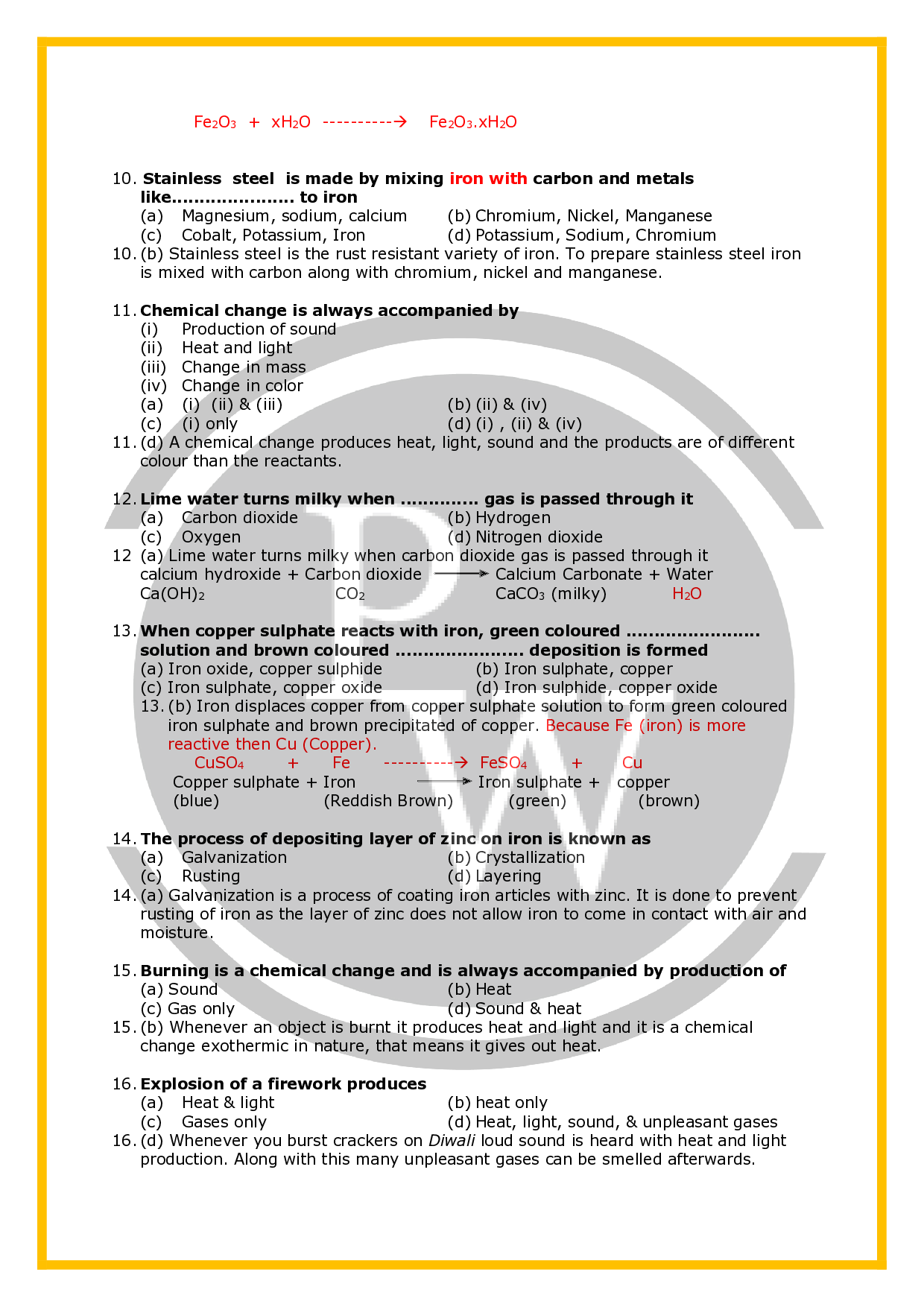 Physical And Chemical Changes Worksheet With Detail Solutions PW