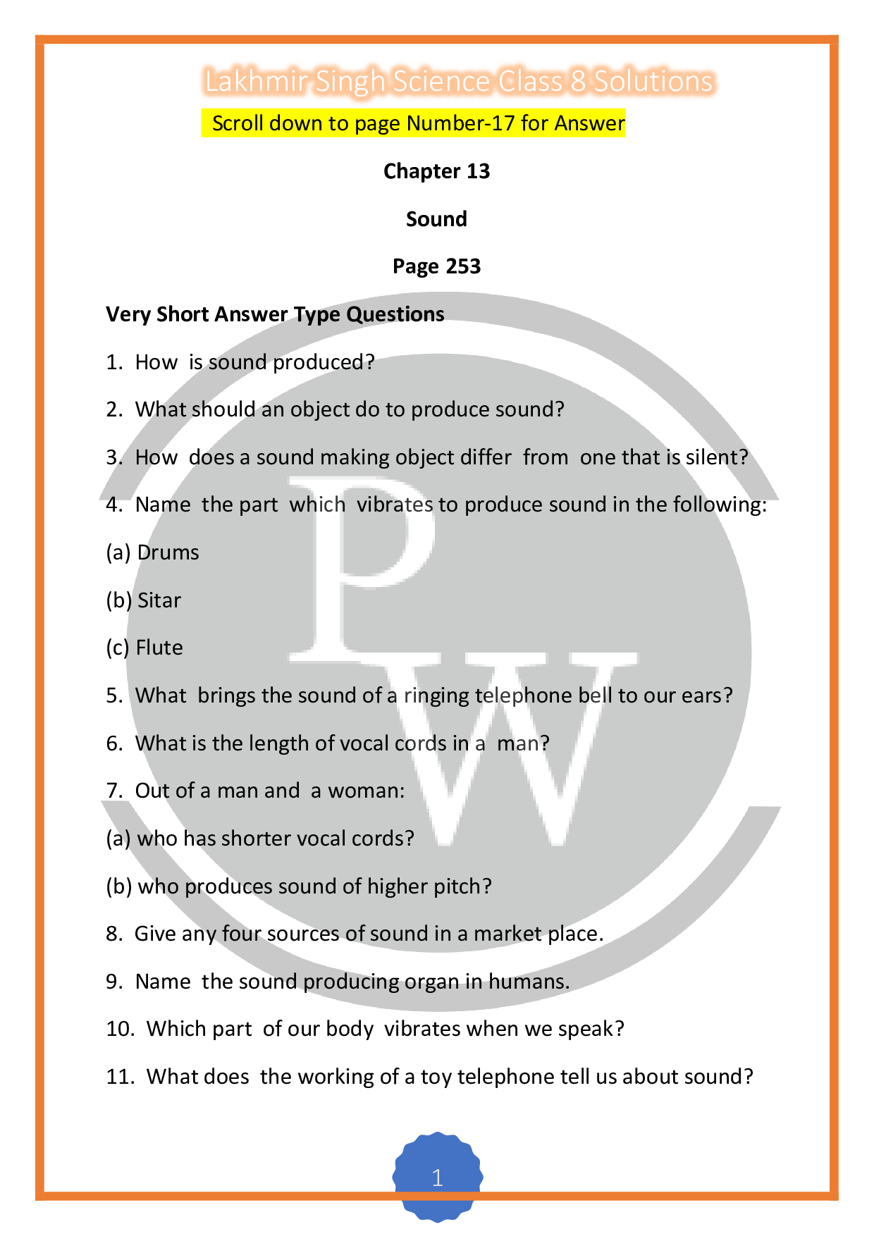 Science Chapter 13 Sound Lakhmir Singh Solutions For Class 8