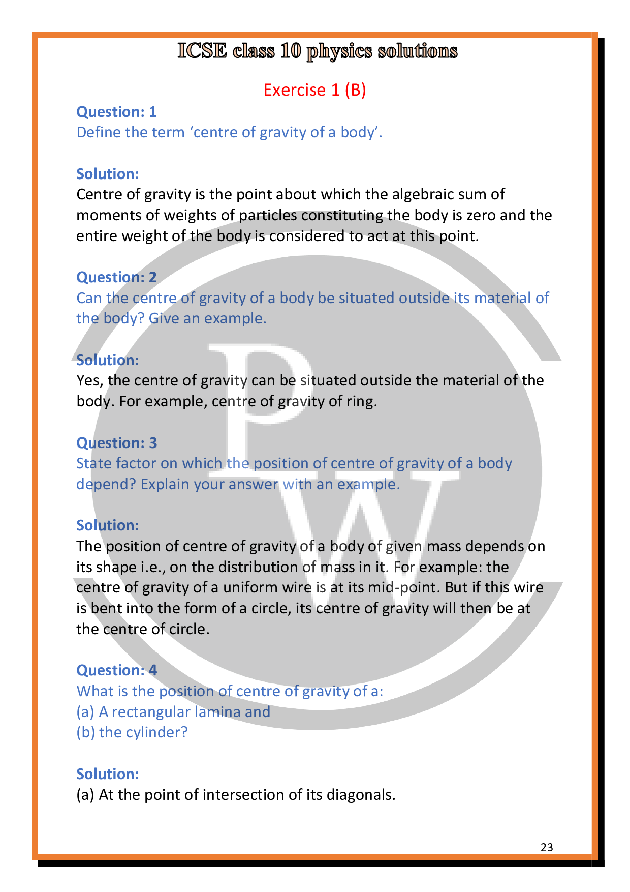 Solutions Of Chapter 1 Force For Icse Class 10 Physics Pw