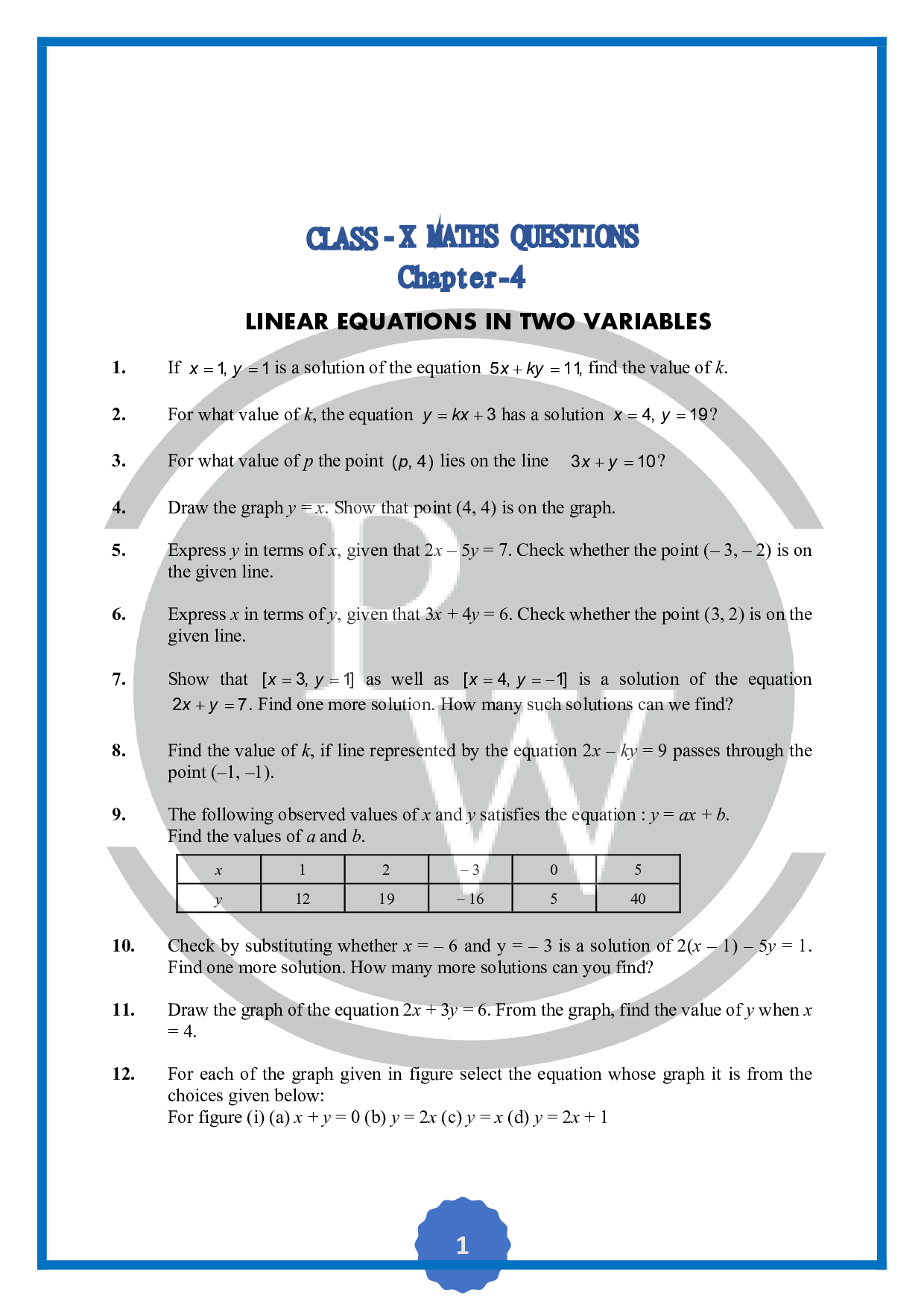 Question based on chapter-Linear equation in two variables |Physics Wallah