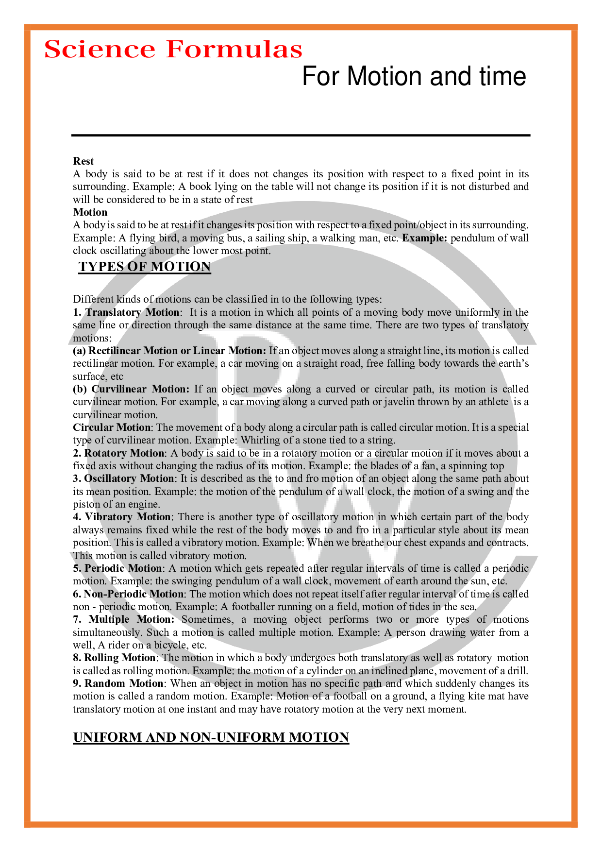 Formula for Motion and Time Class 7 Science Physics Wallah