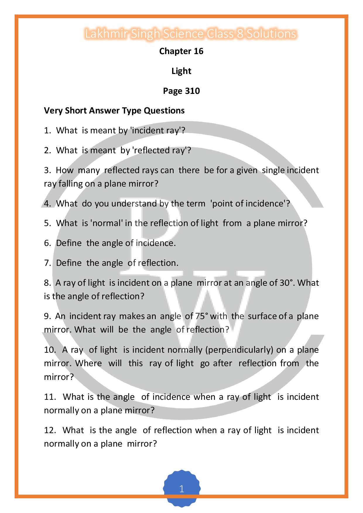 Lakhmir Singh Solutions|Light