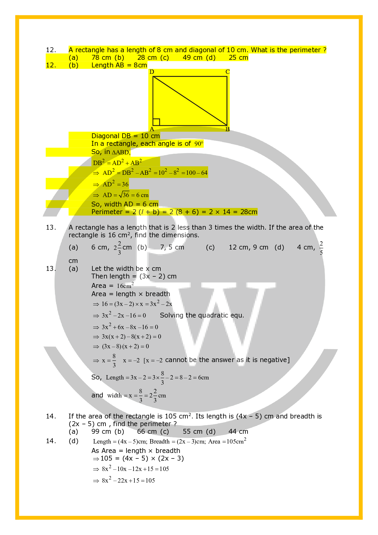 Class 7 Maths Worksheet for chapter Area and perimeter | PW