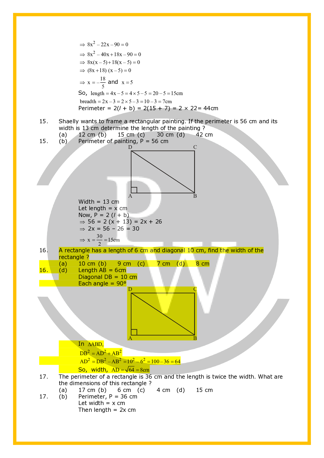 Class 7 Maths Worksheet for chapter Area and perimeter | PW