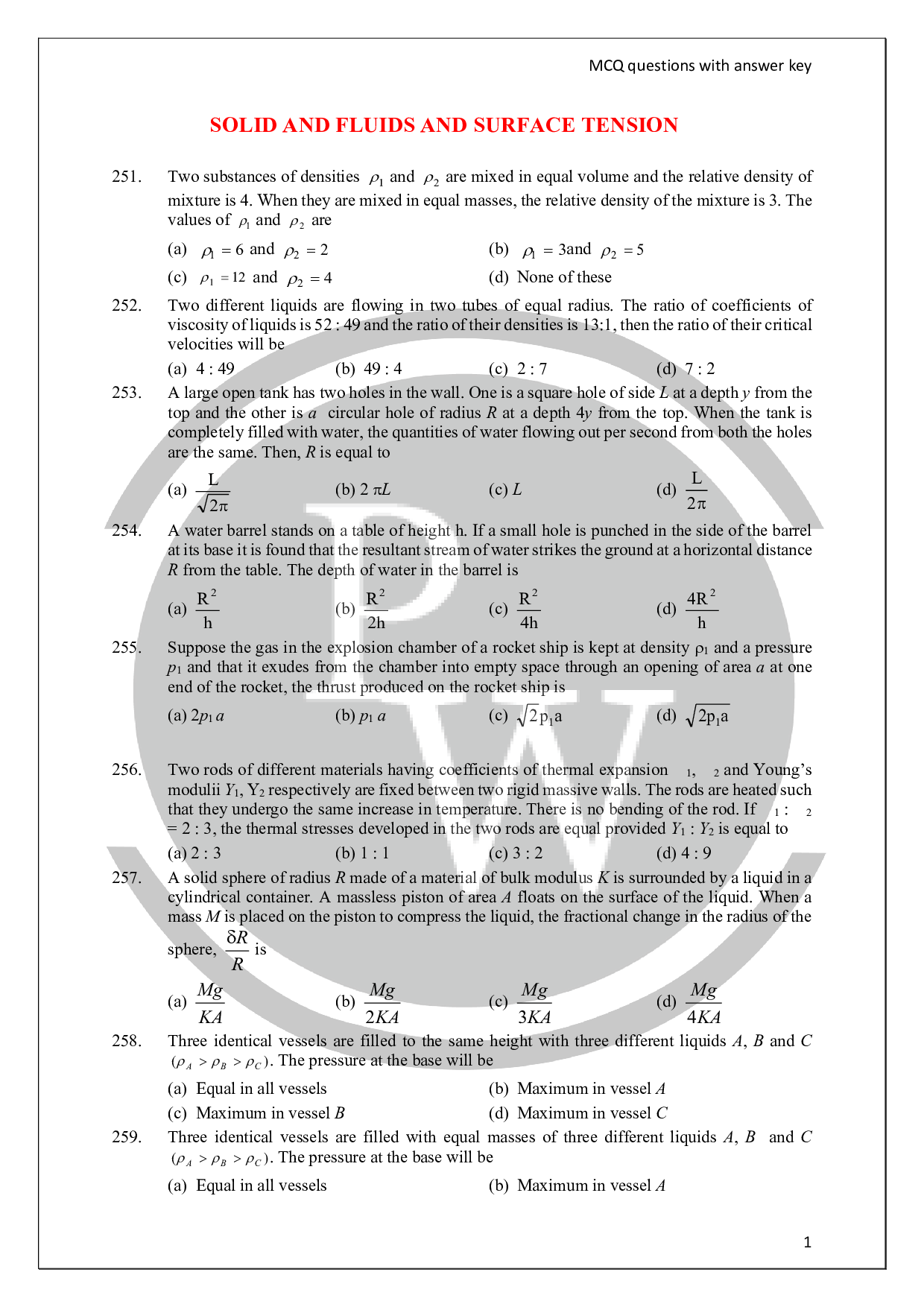 Surface Tension Questions Surface Tension Problems Physics Wallah