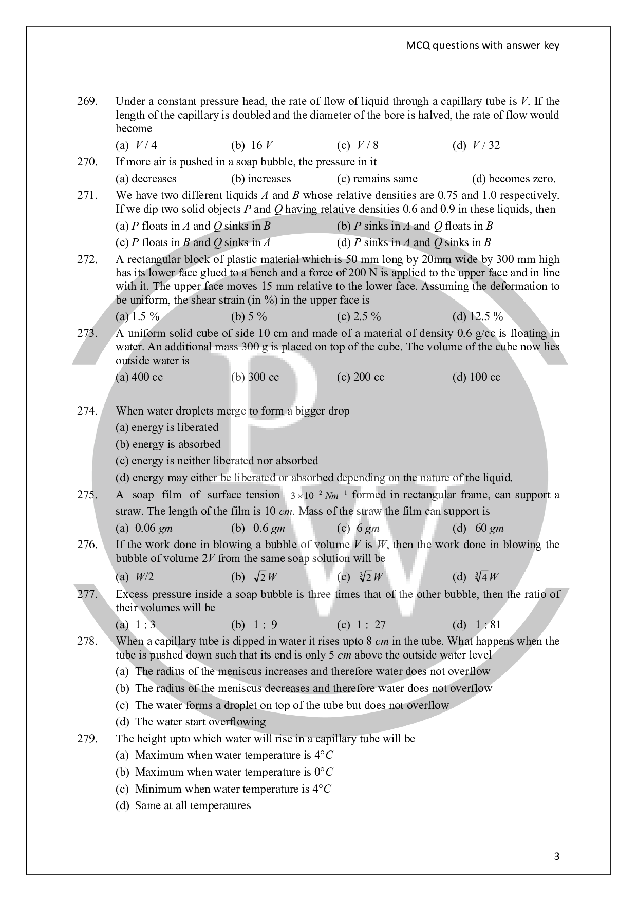 Surface Tension Questions Surface Tension Problems Physics Wallah
