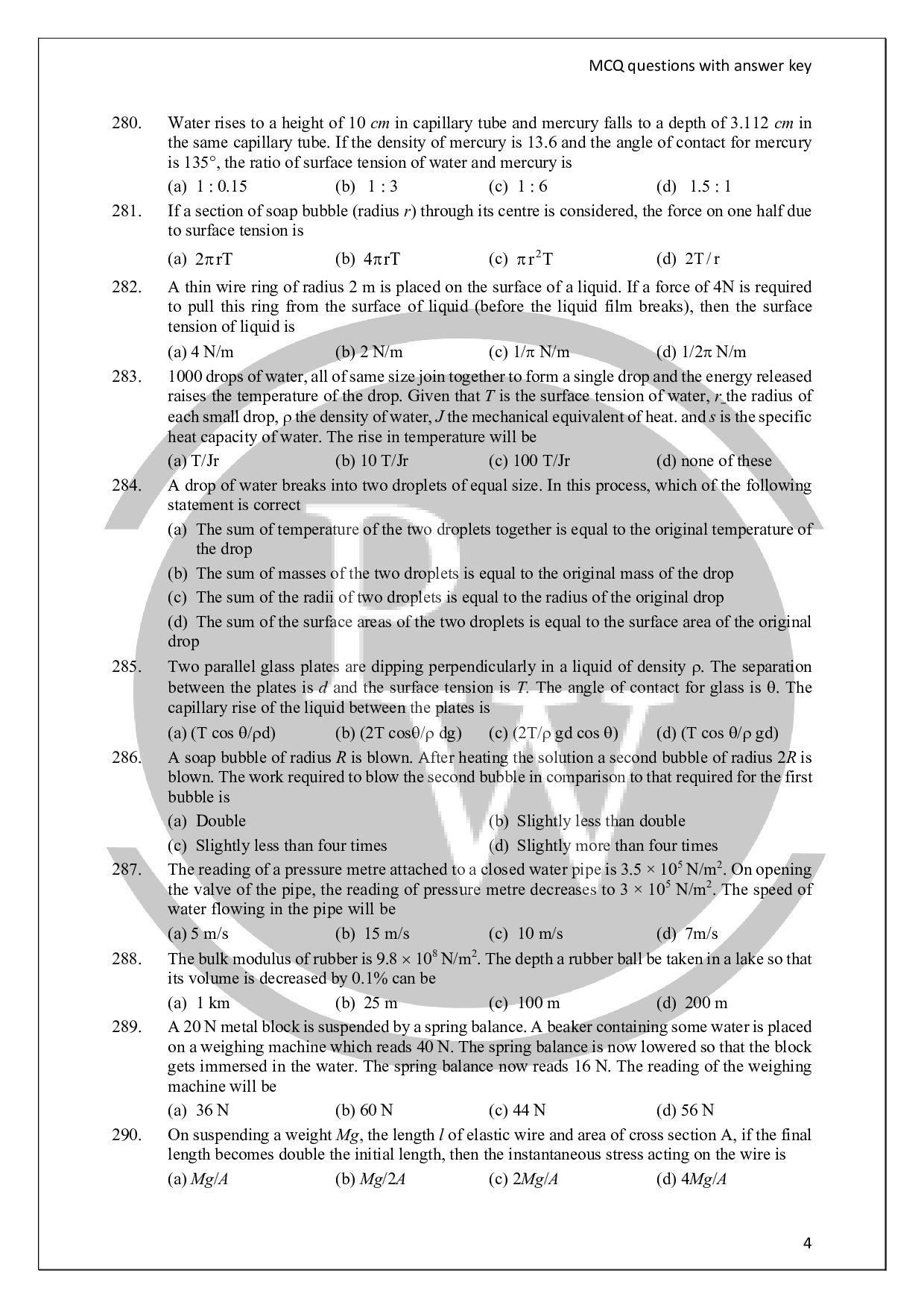 Surface Tension Questions Surface Tension Problems Physics Wallah