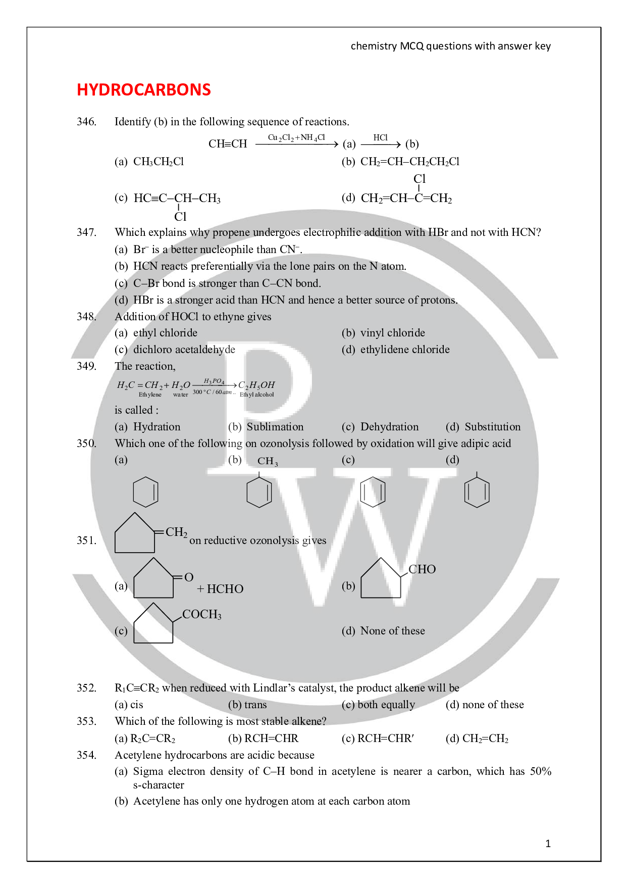 Hydrocarbons Practice problems PW