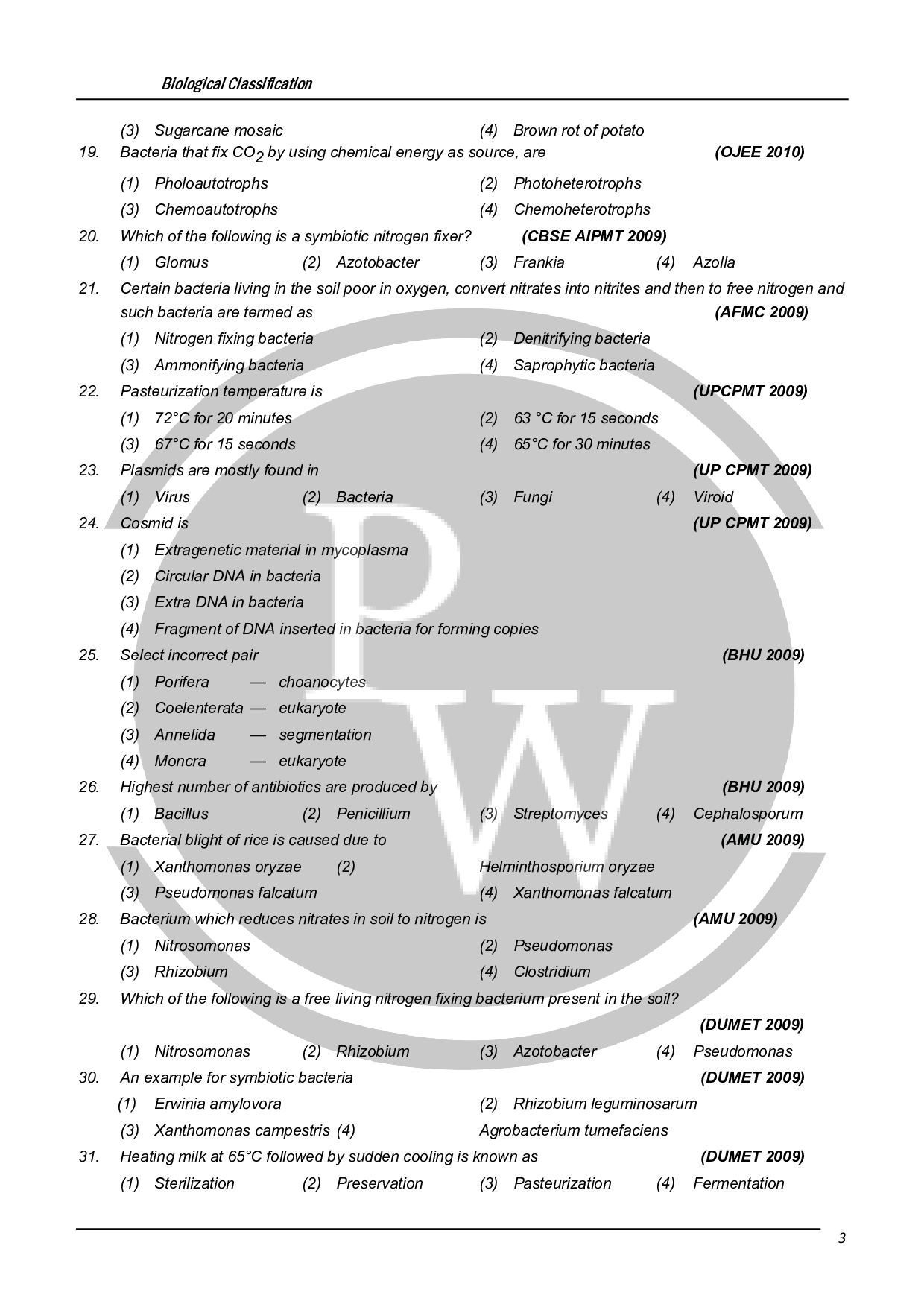 Biological Classification MCQ For NEET Biology With Answers