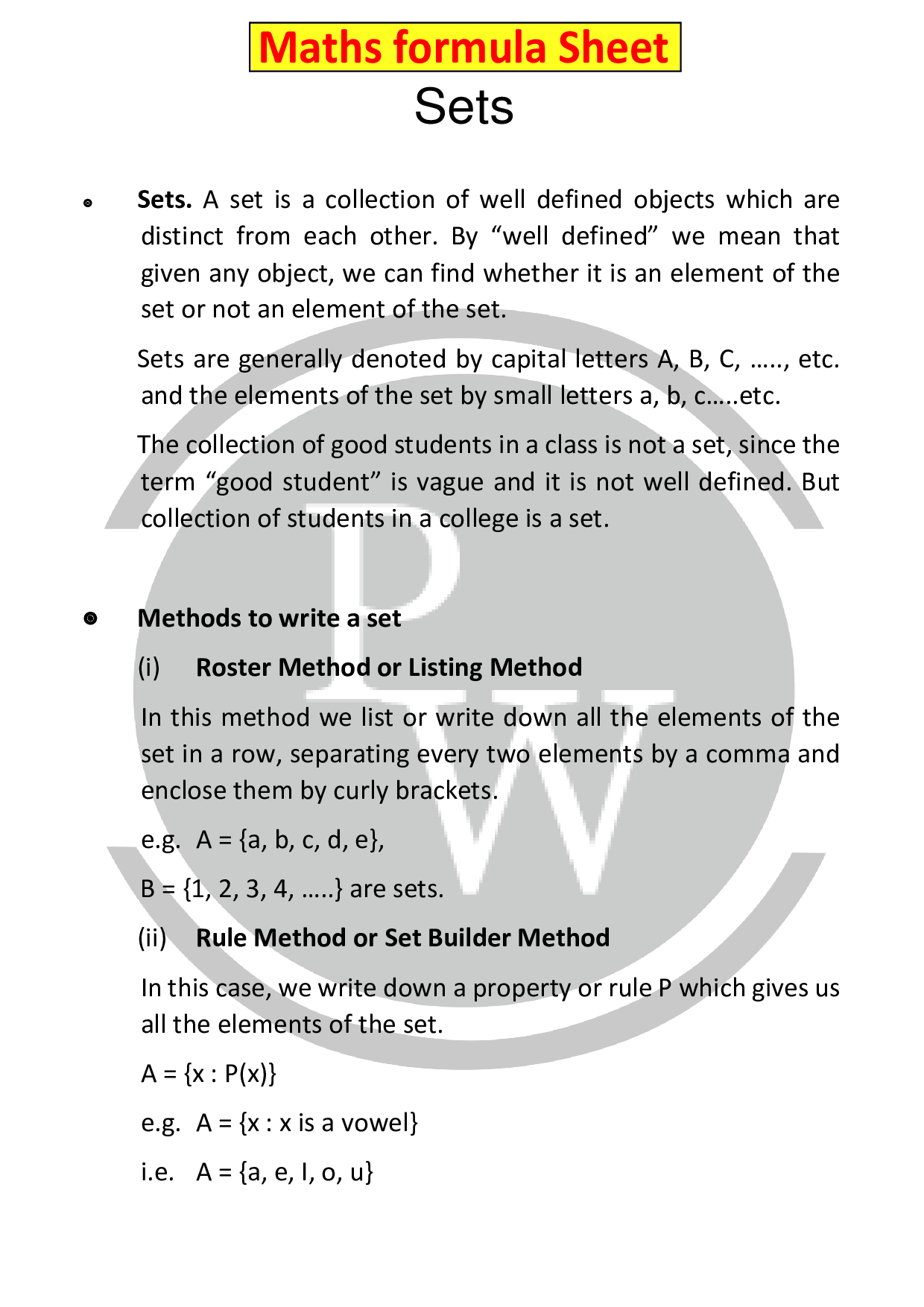 Class 8 Maths chapter-Sets Formula | Physics Wallah