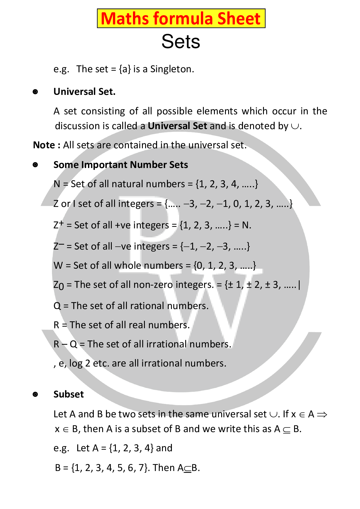 Class 8 Maths chapter-Sets Formula | Physics Wallah