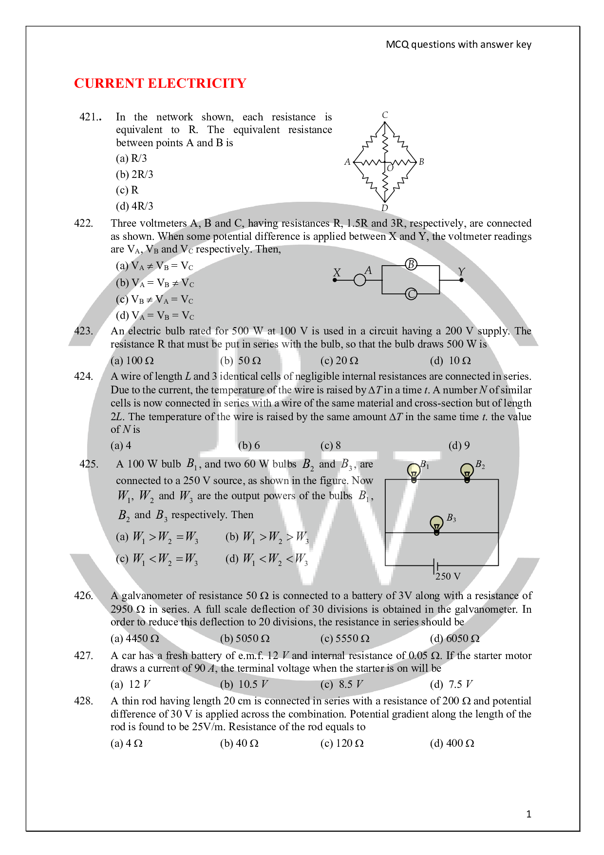 Current Electricity Questions Current Electricity Problems Physics Wallah