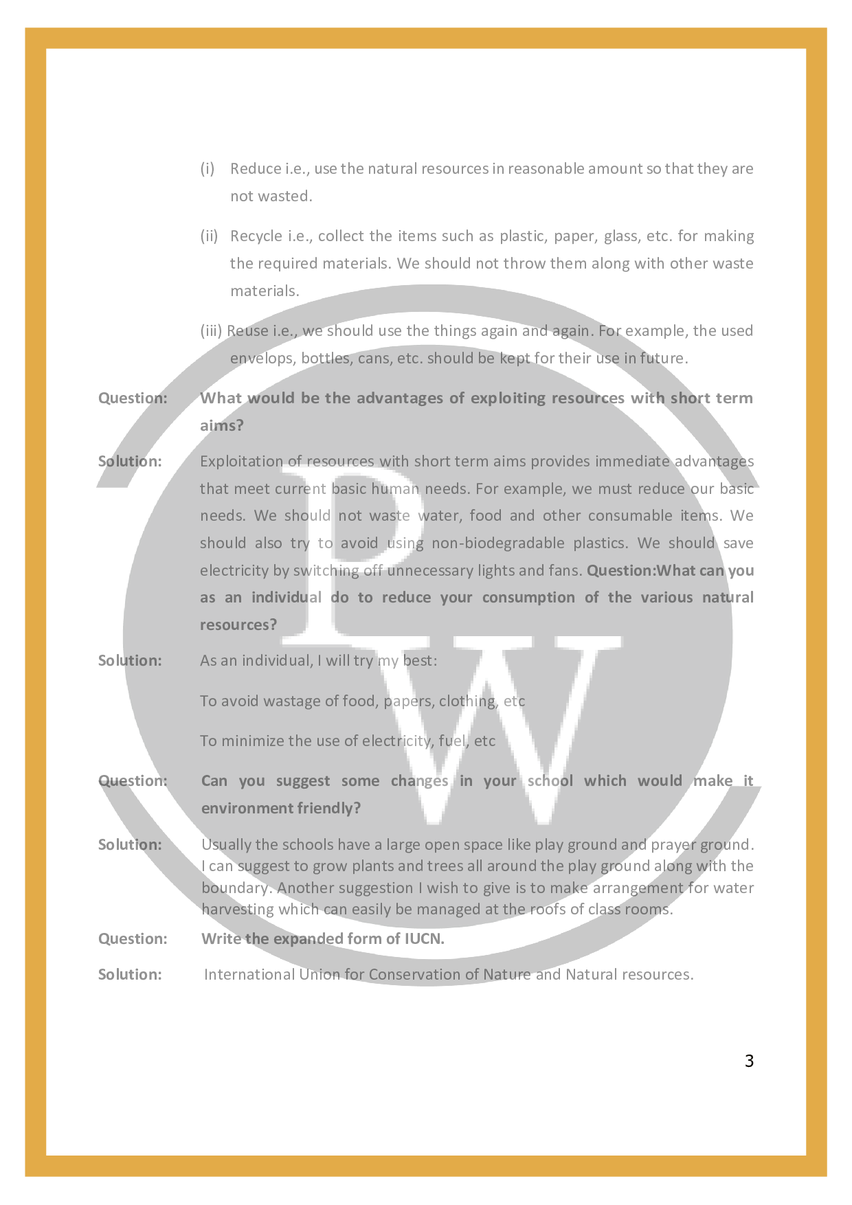 Important questionsManagement of Natural Resources PW
