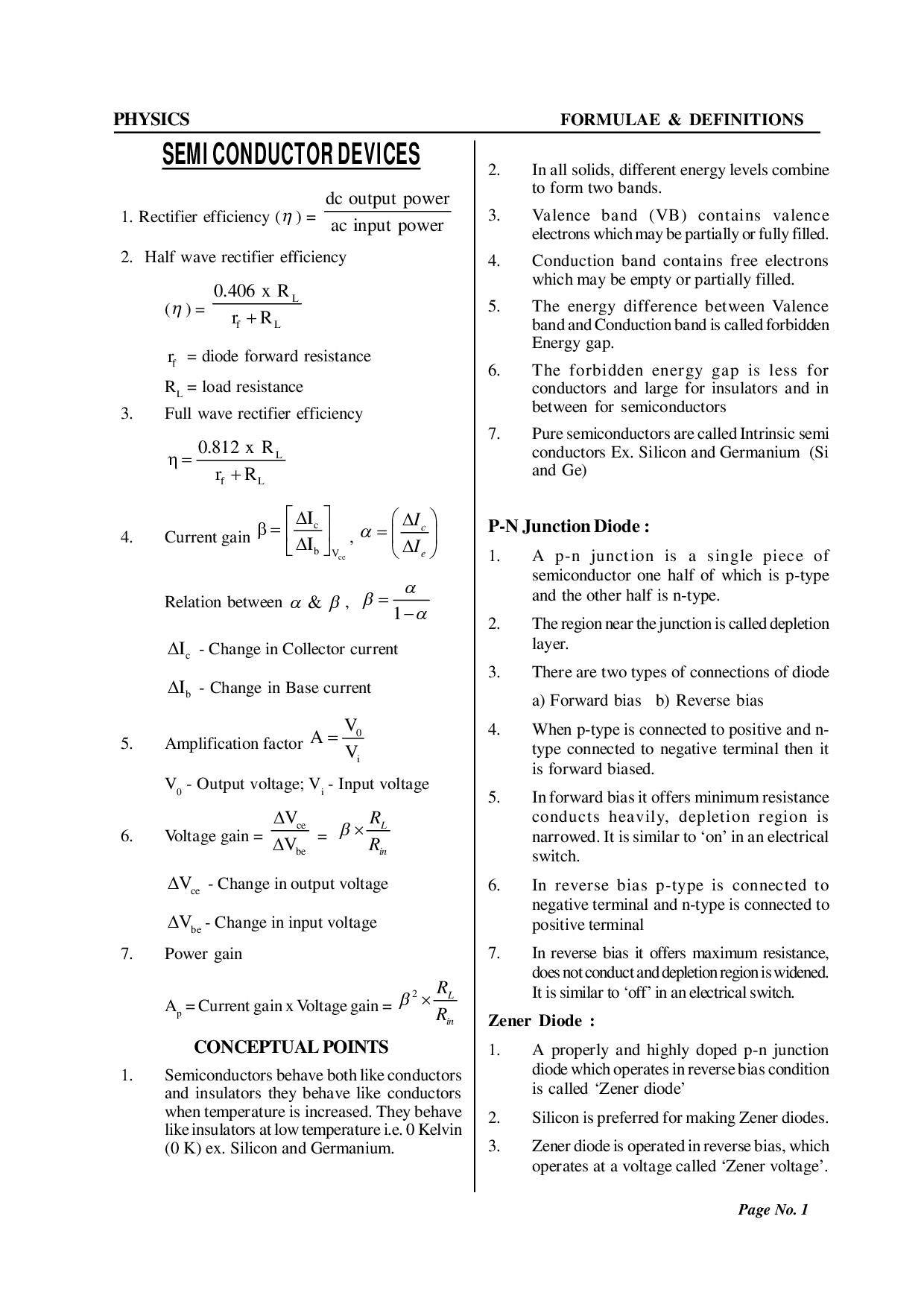 Semiconductors Formula For Class 12 Physics Wallah