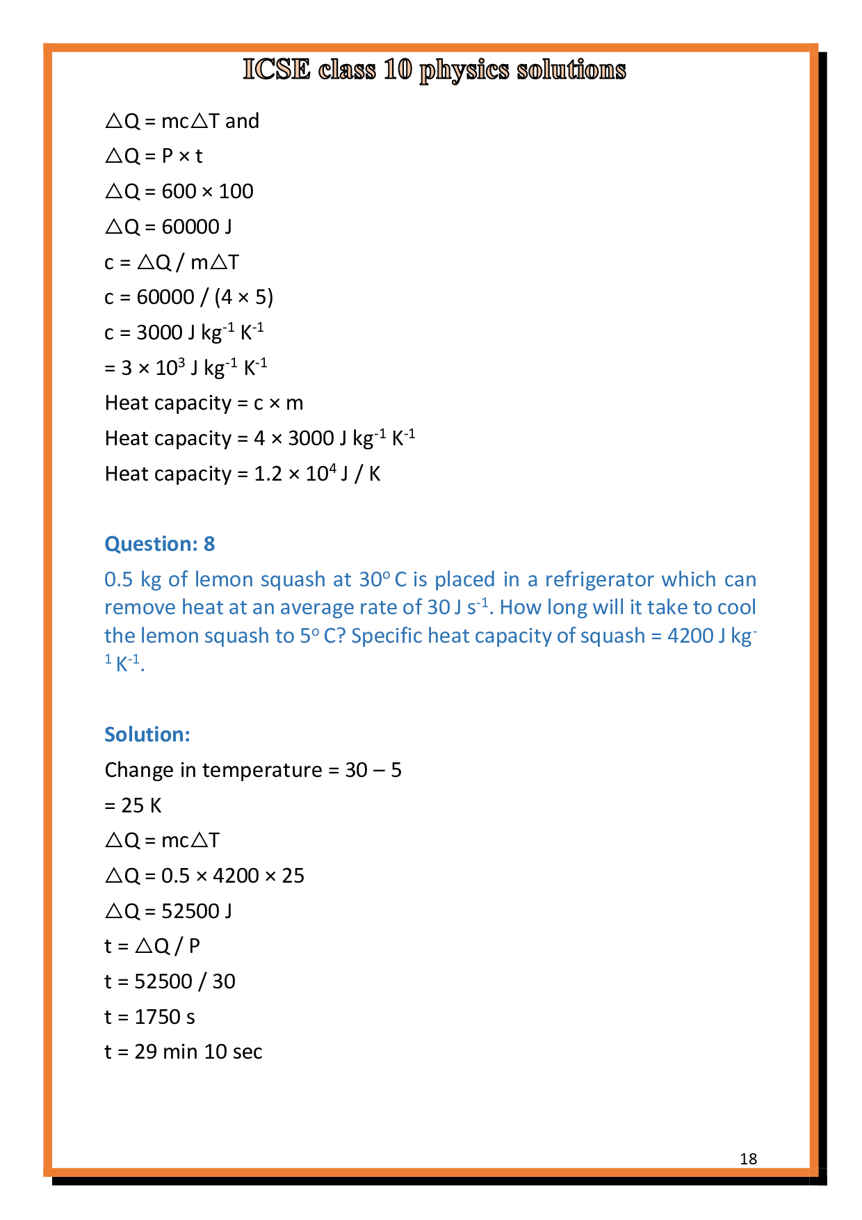 Solutions of Chapter11 Calorimetry of ICSE Class 10 Physics PW
