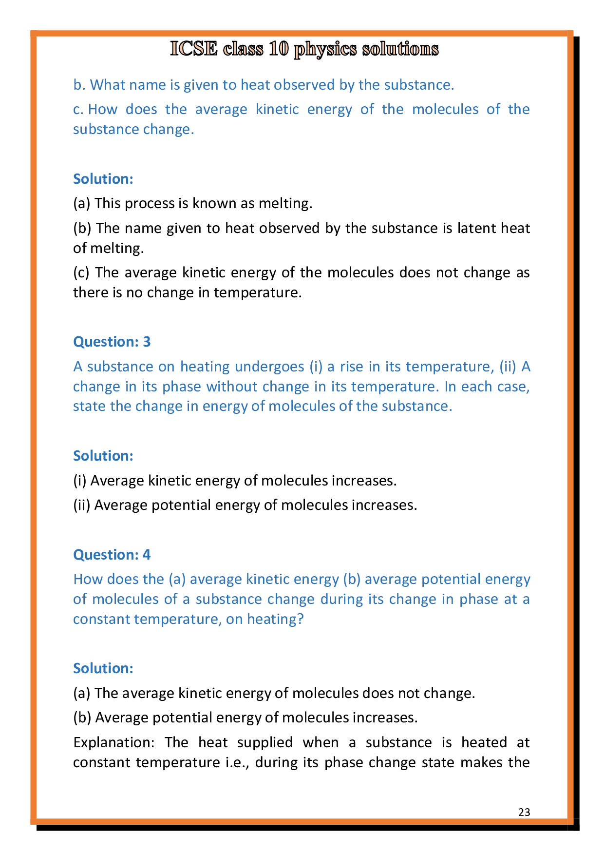 Solutions of Chapter11 Calorimetry of ICSE Class 10 Physics PW