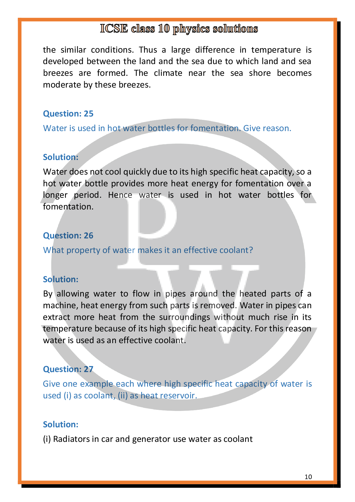 Solutions of Chapter11 Calorimetry of ICSE Class 10 Physics PW