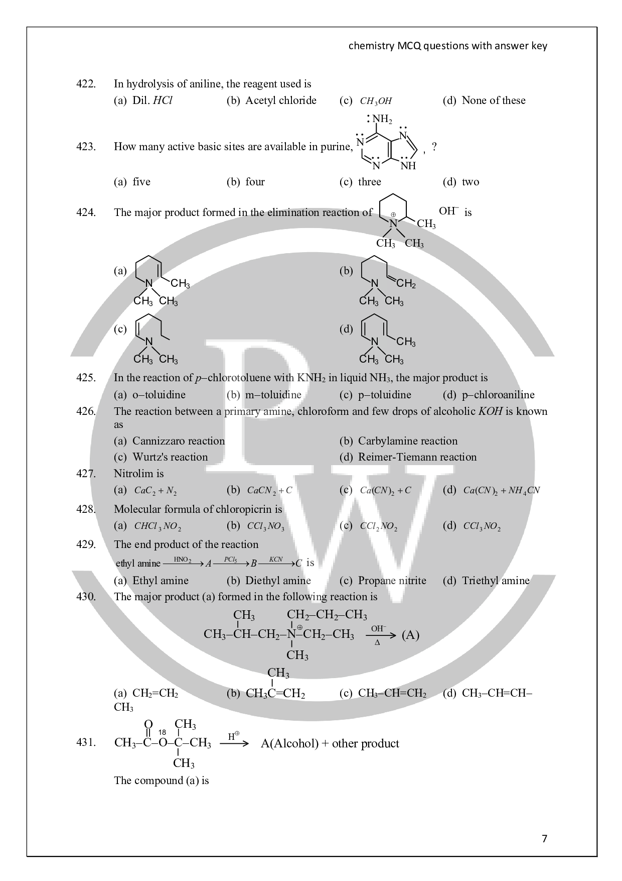 Organic chemistry questionsPW