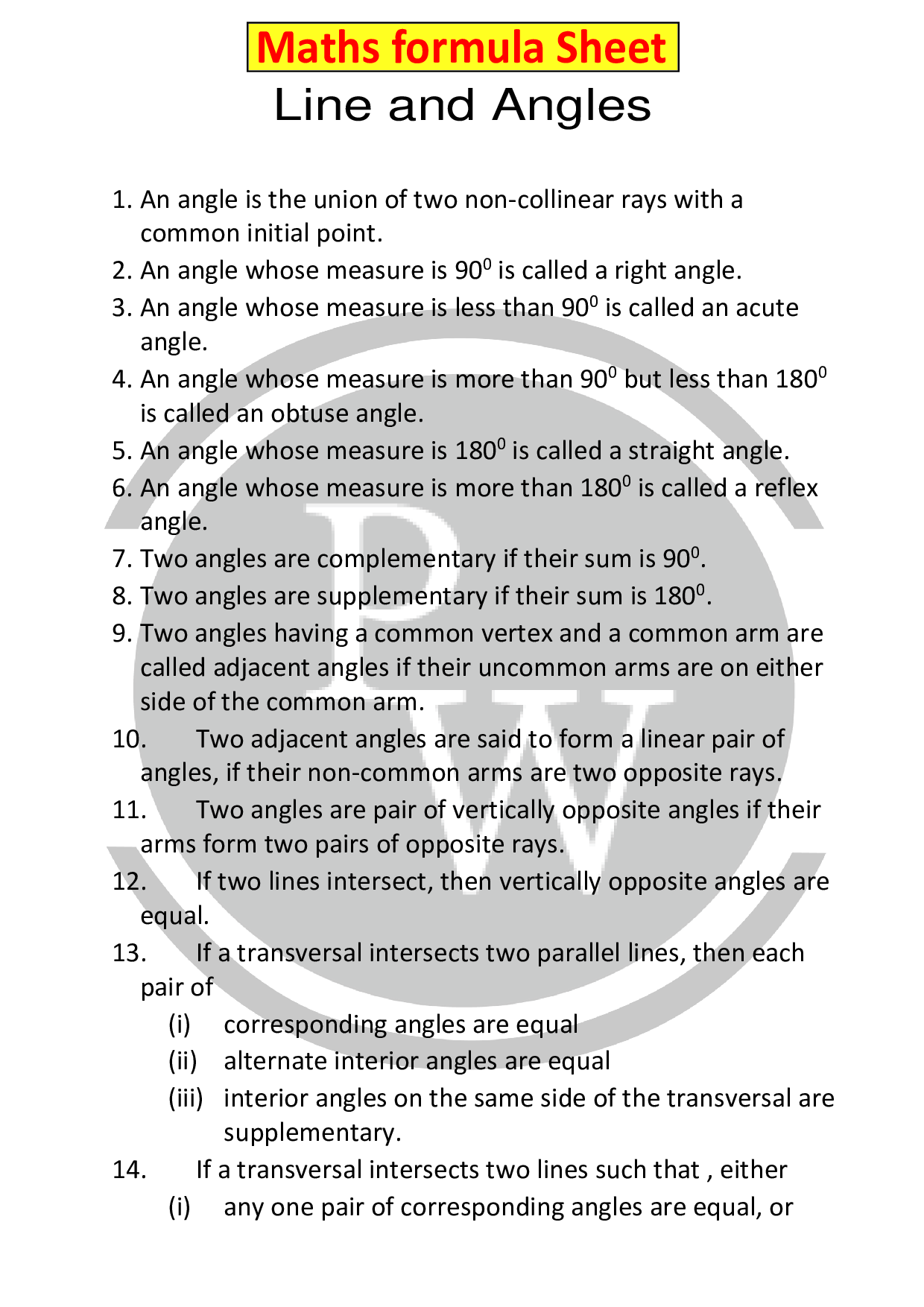 Class 8 Maths chapter Line and Angles Formula Physics Wallah