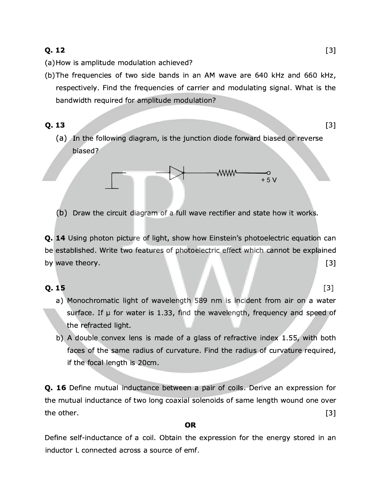 CBSE Class 12 Physics Question paper 2017 pdf PW