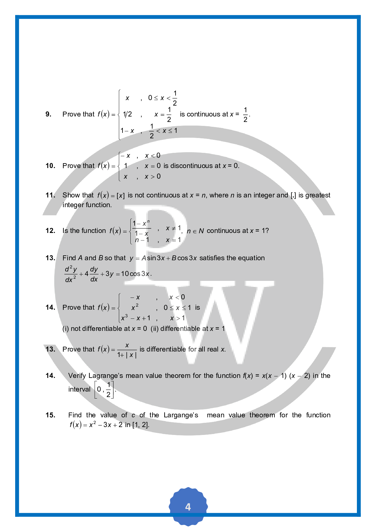 Question on Continuity and DifferentiabilityPhysics Wallah