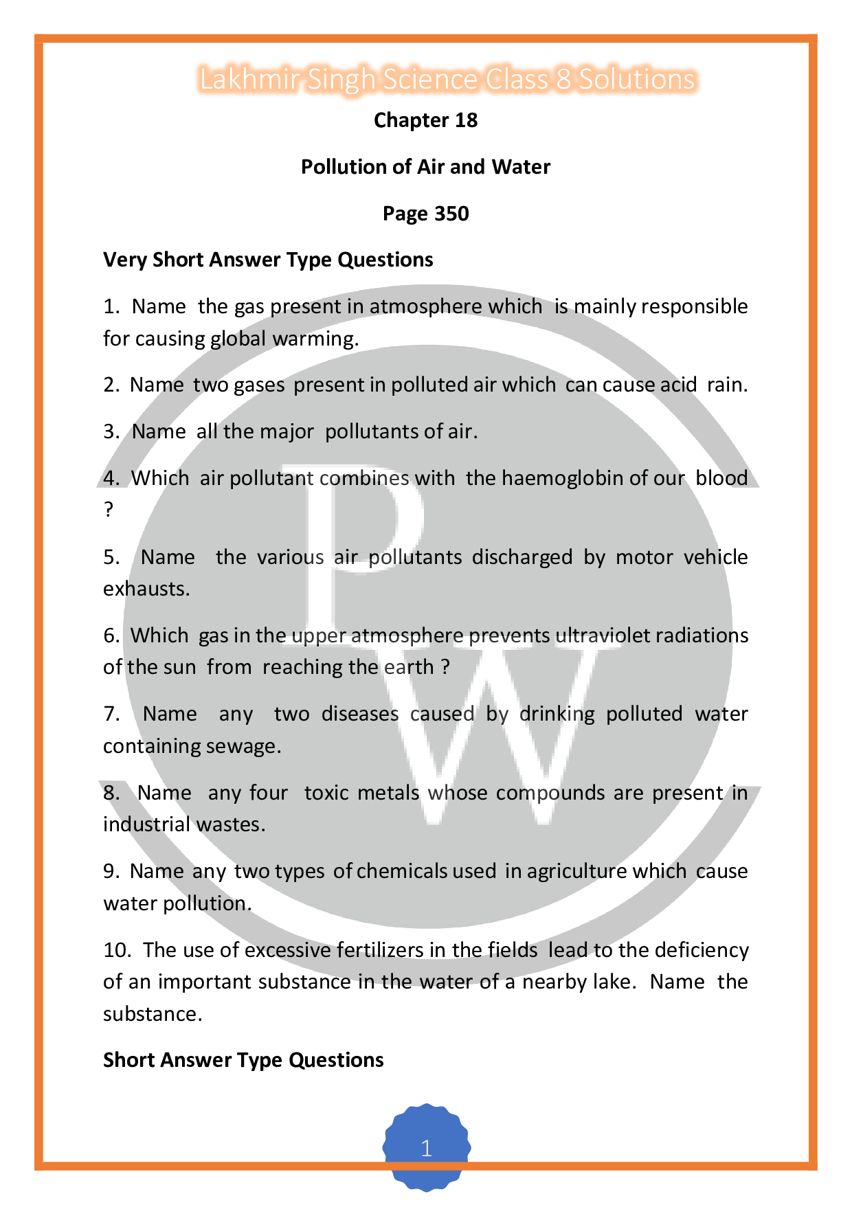 Lakhmir Singh Solutions|Pollution of Air And Water