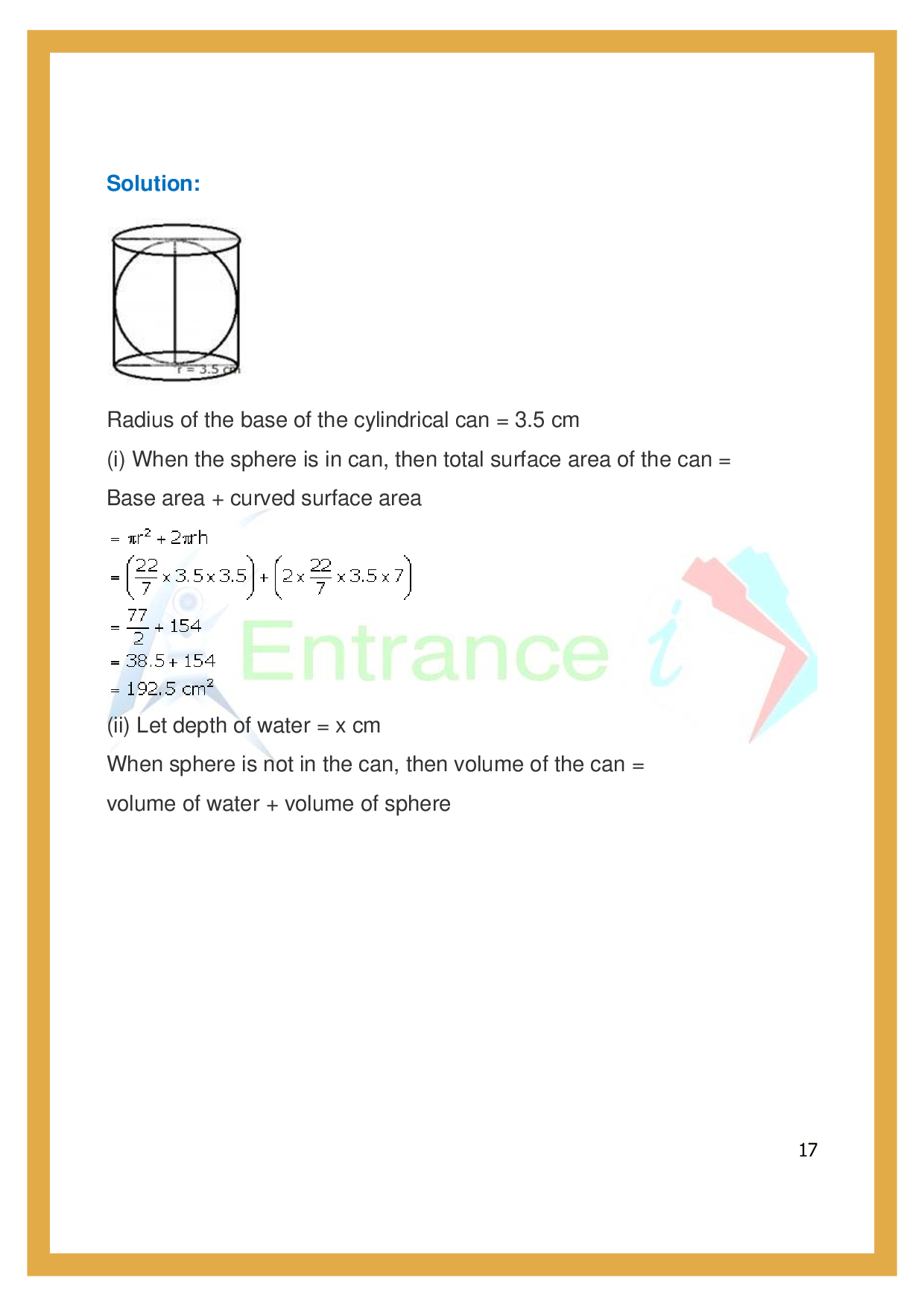 ICSE Class 10 Maths Exercise20F Cylinder, Cone and Sphere