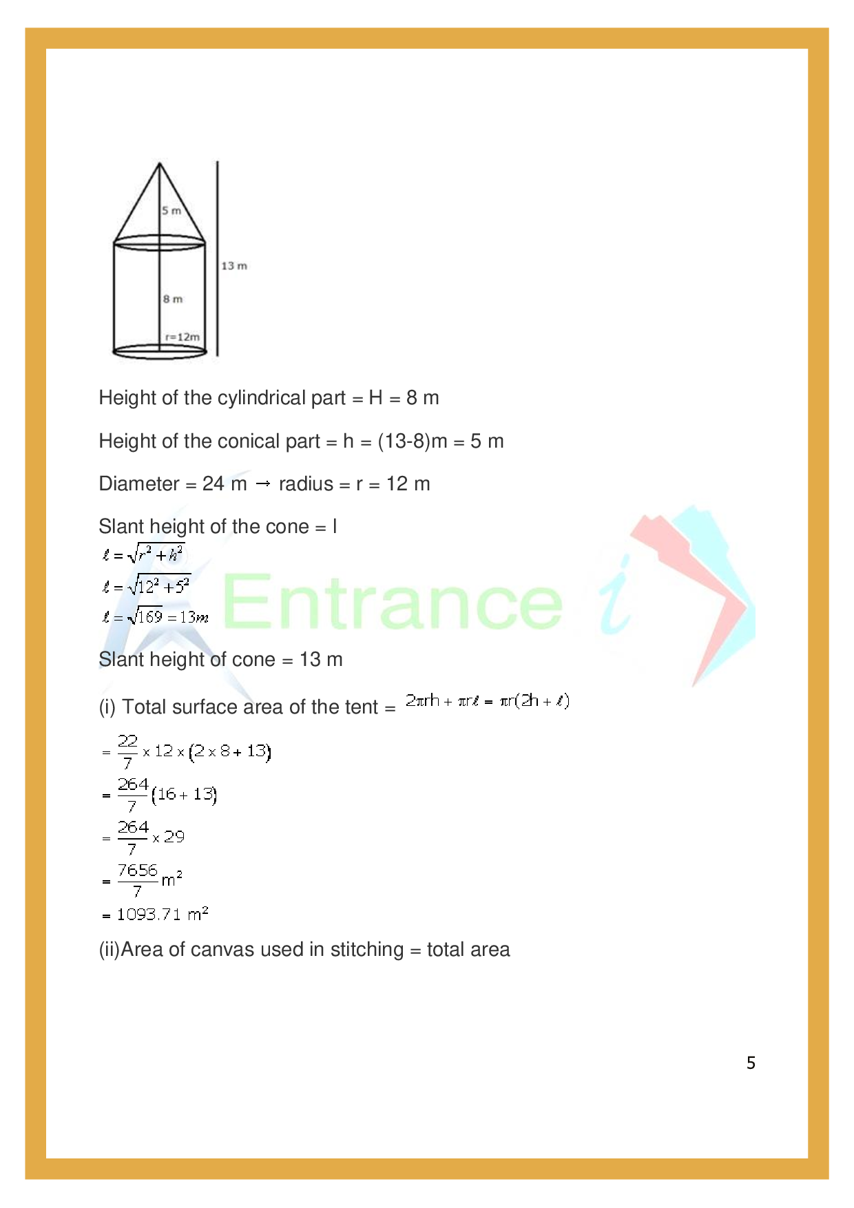 ICSE Class 10 Maths Exercise20F Cylinder, Cone and Sphere
