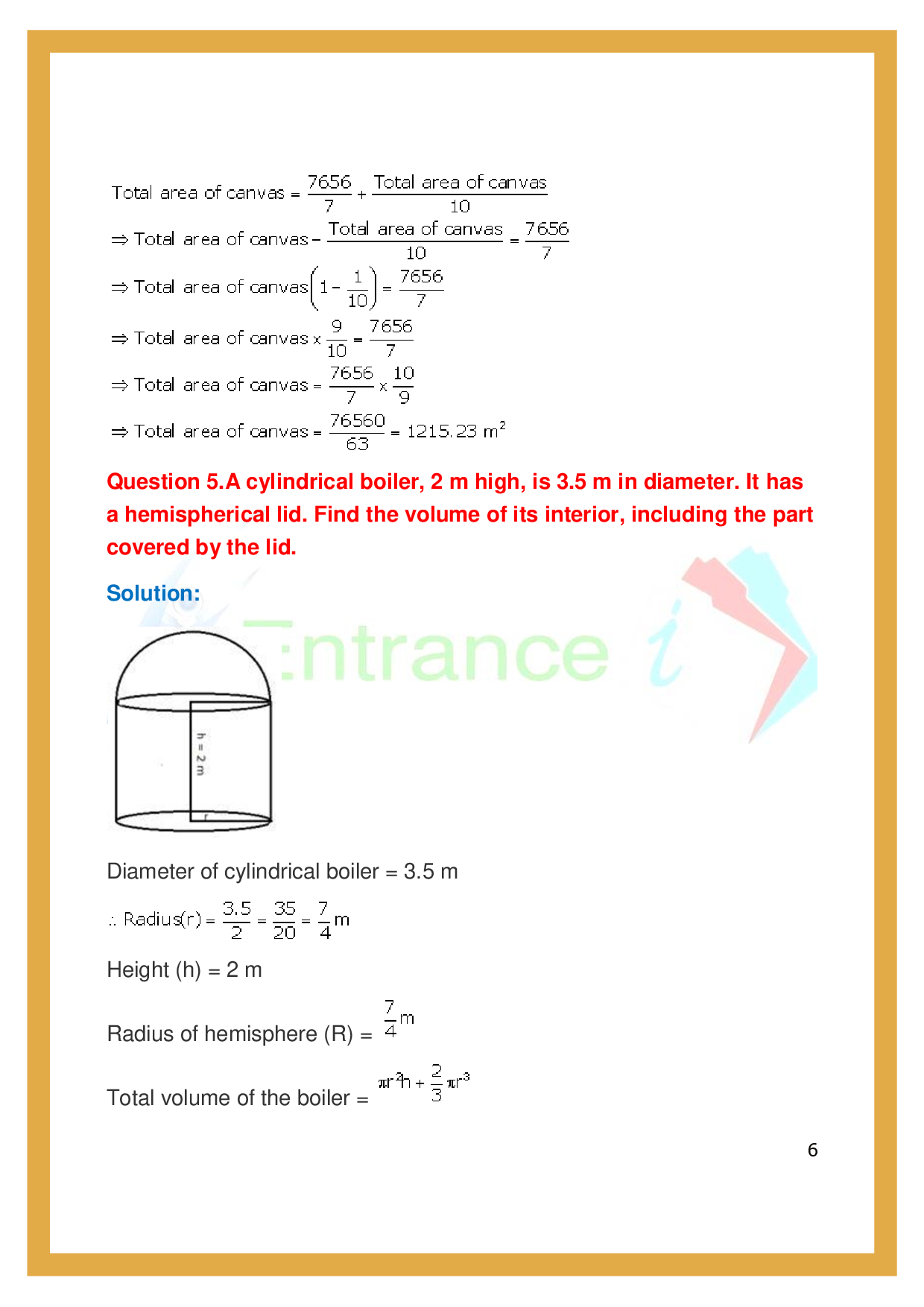 ICSE Class 10 Maths Exercise20F Cylinder, Cone and Sphere